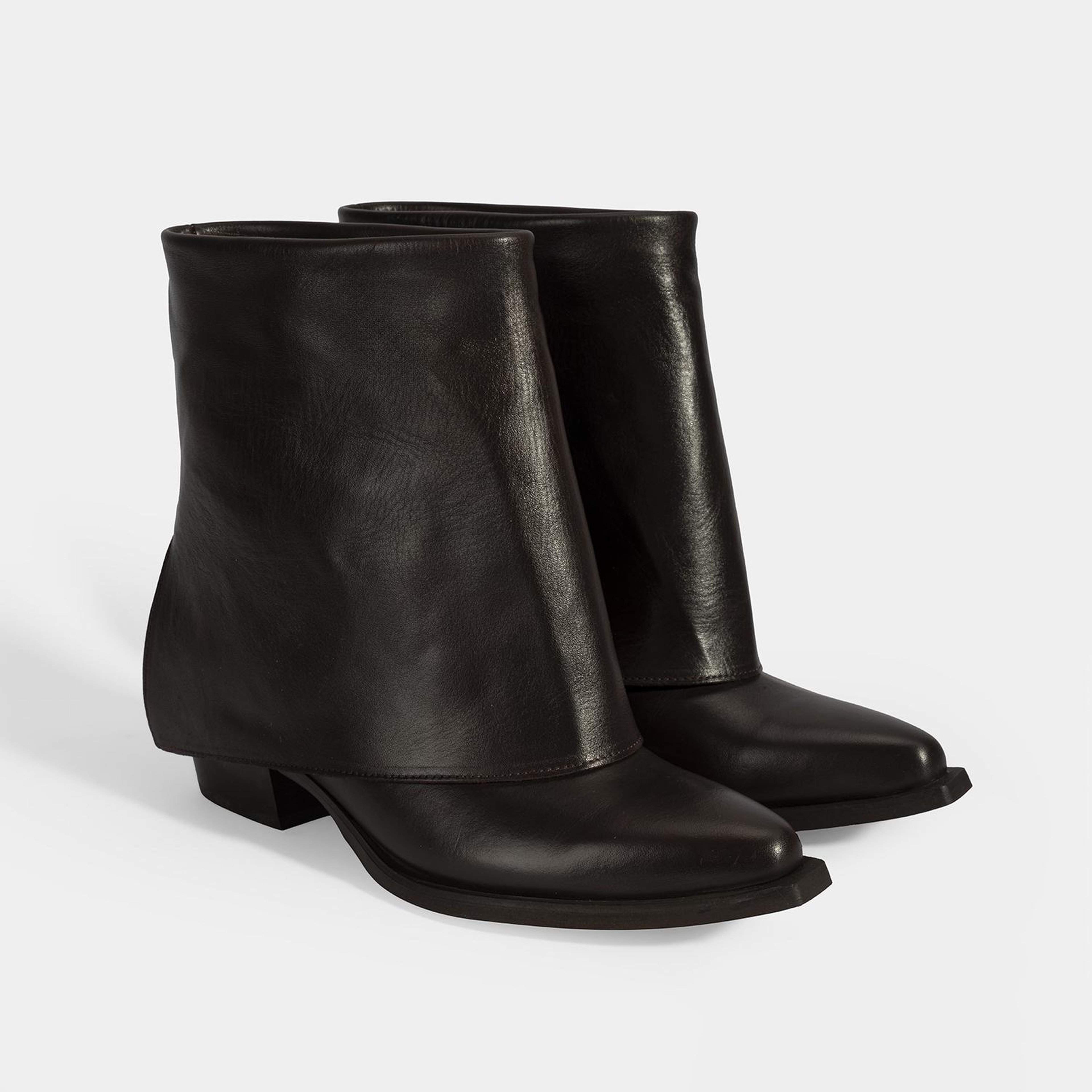 Kadın Kahve Katlama Detaylı Topuklu Deri Bot