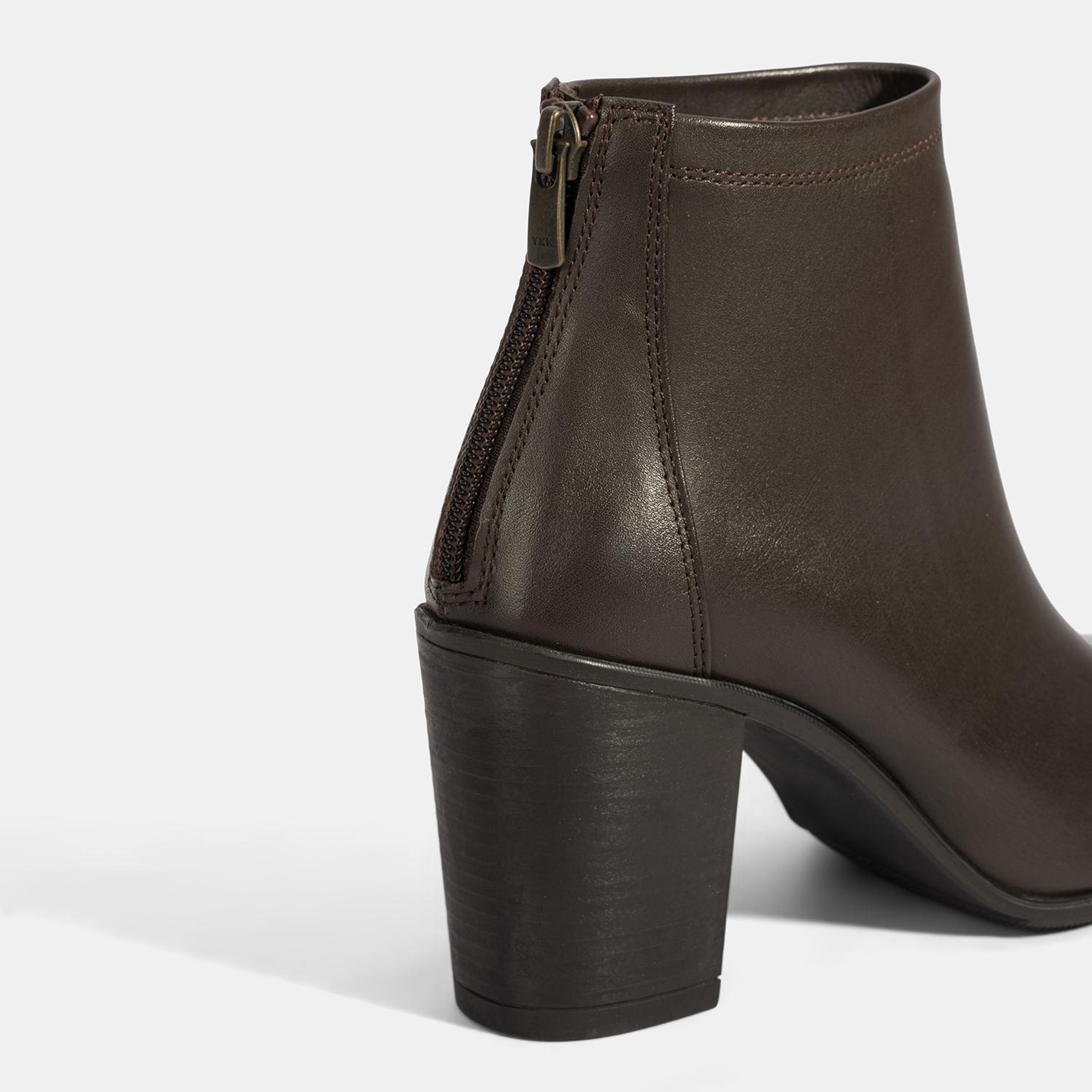 Kadın Kahve Kalın Topuklu Deri Bot