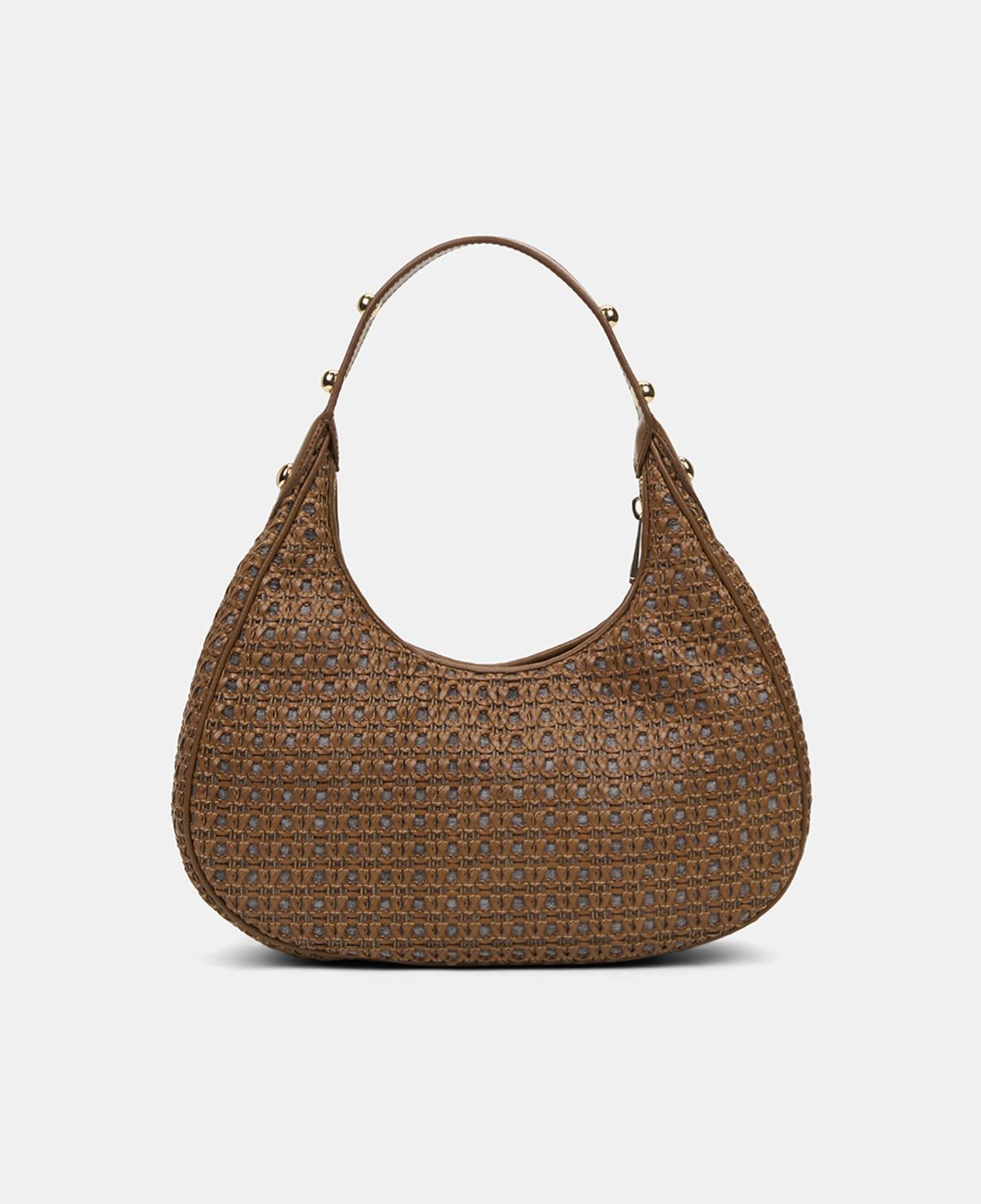 Kadın Taba Örgü Detaylı Gold Aksesuarlı Omuz Çantası