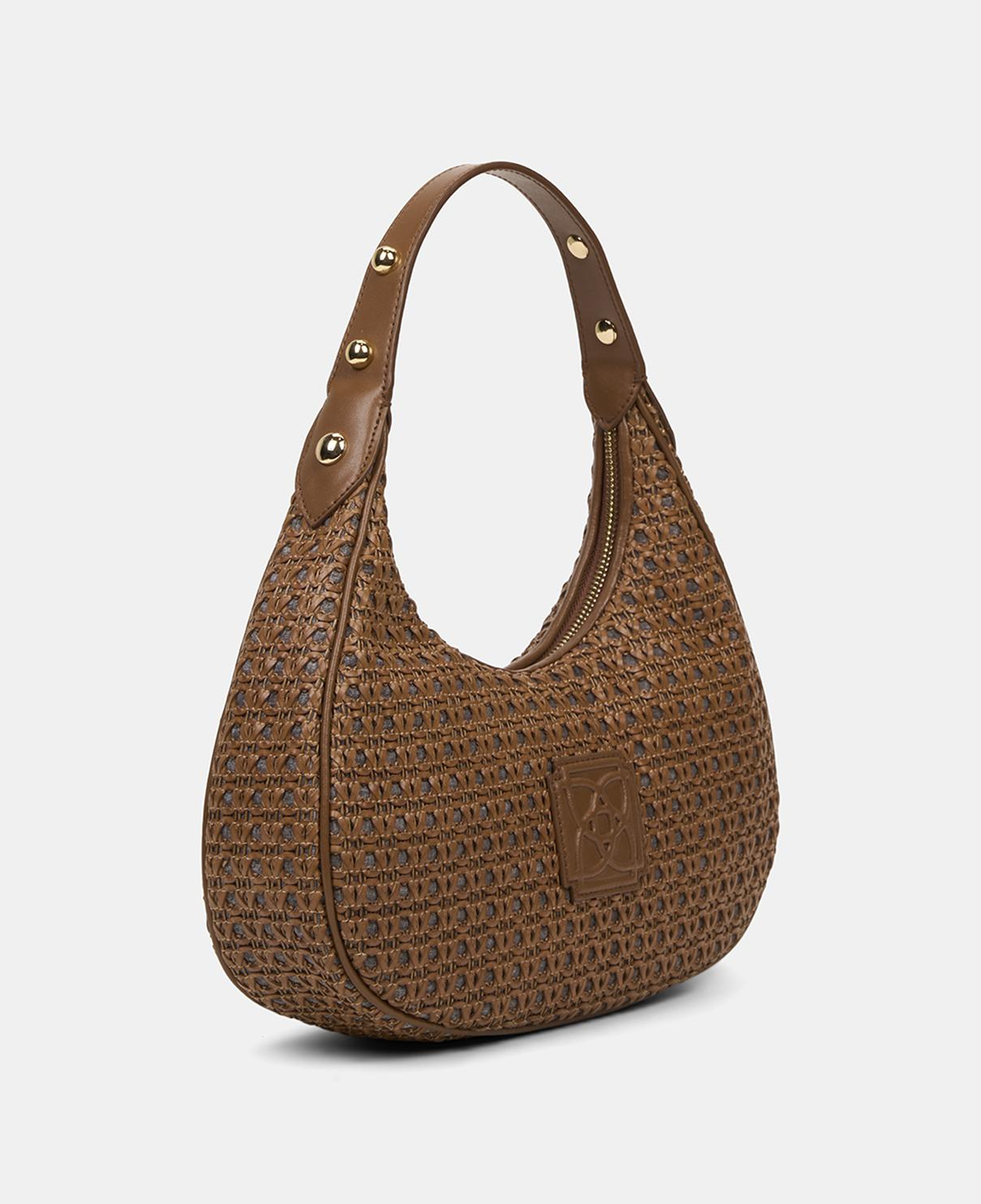 Kadın Taba Örgü Detaylı Gold Aksesuarlı Omuz Çantası