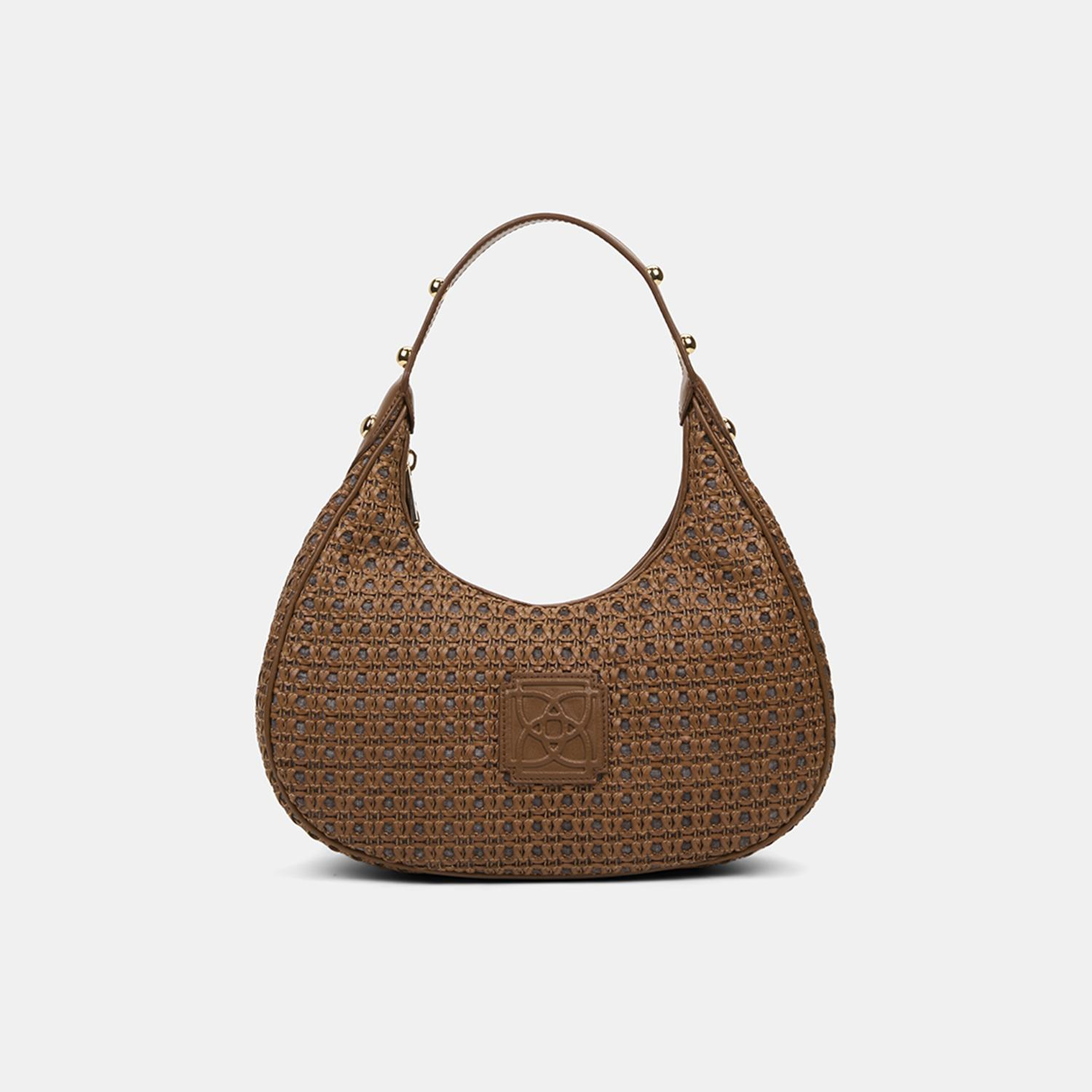 Kadın Taba Örgü Detaylı Gold Aksesuarlı Omuz Çantası