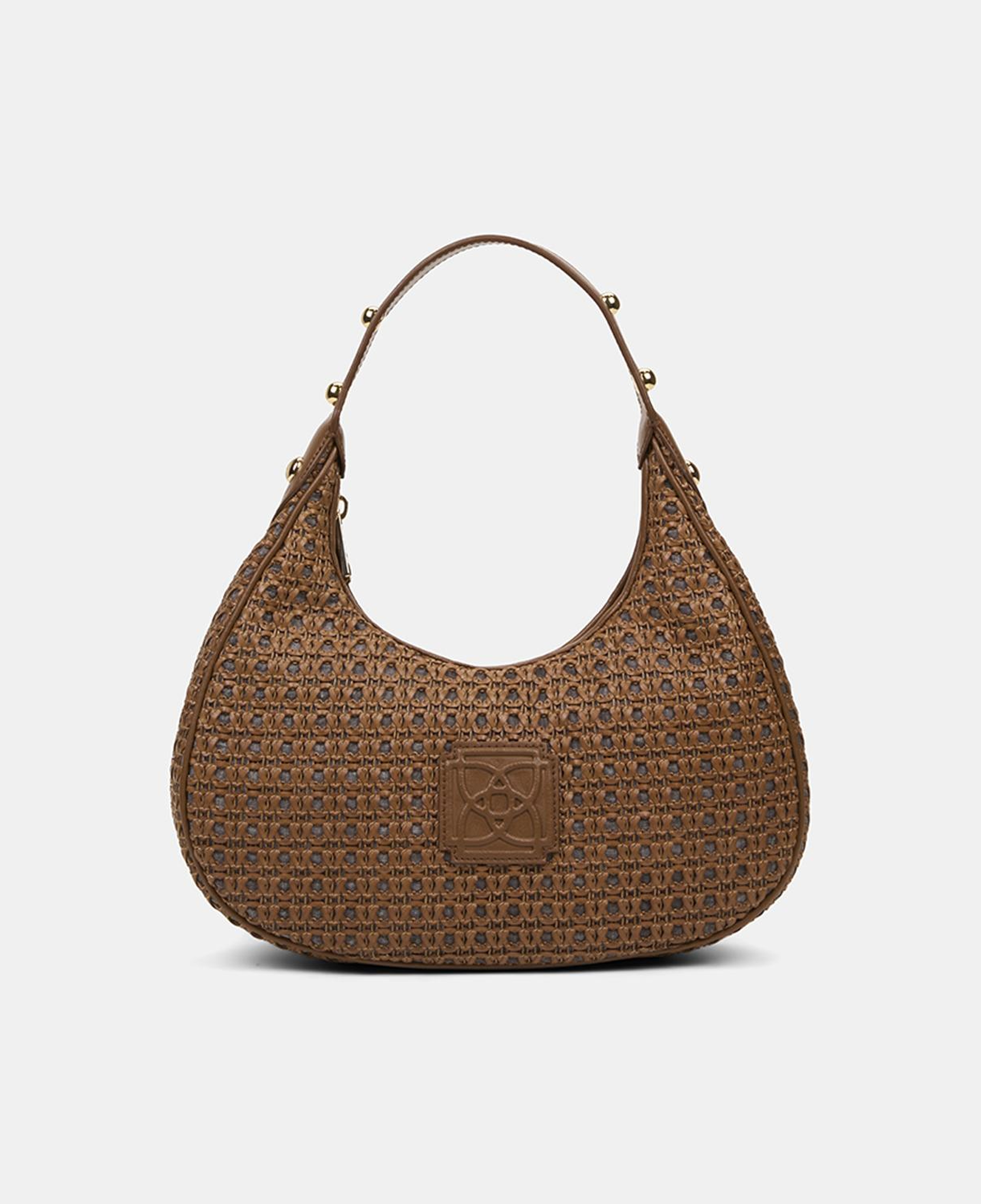 Kadın Taba Örgü Detaylı Gold Aksesuarlı Omuz Çantası