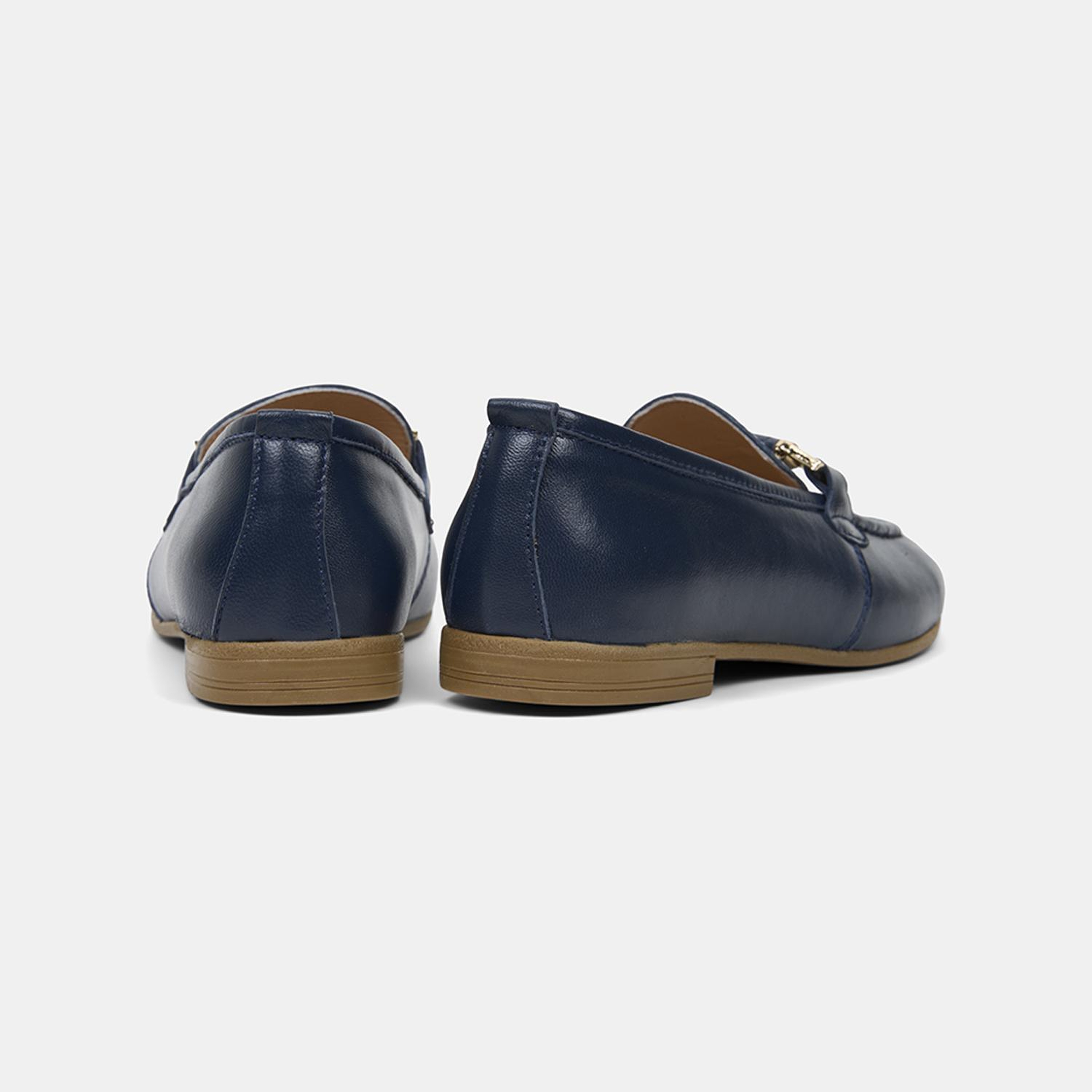 Kadın Lacivert Metal Gold Toka Aksesuarlı Deri Loafer