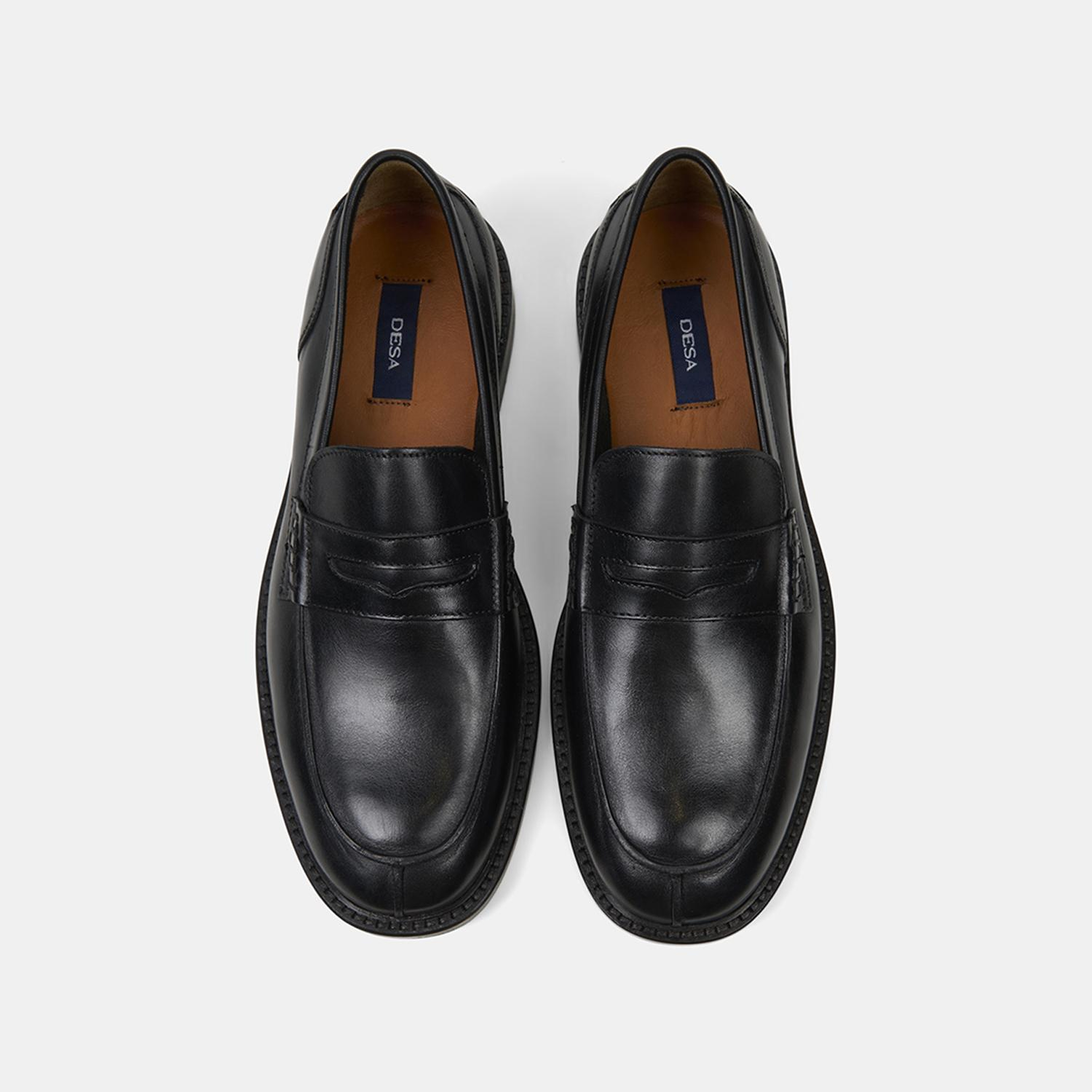 Erkek Siyah Yuvarlak Burun Klasik Deri Loafer