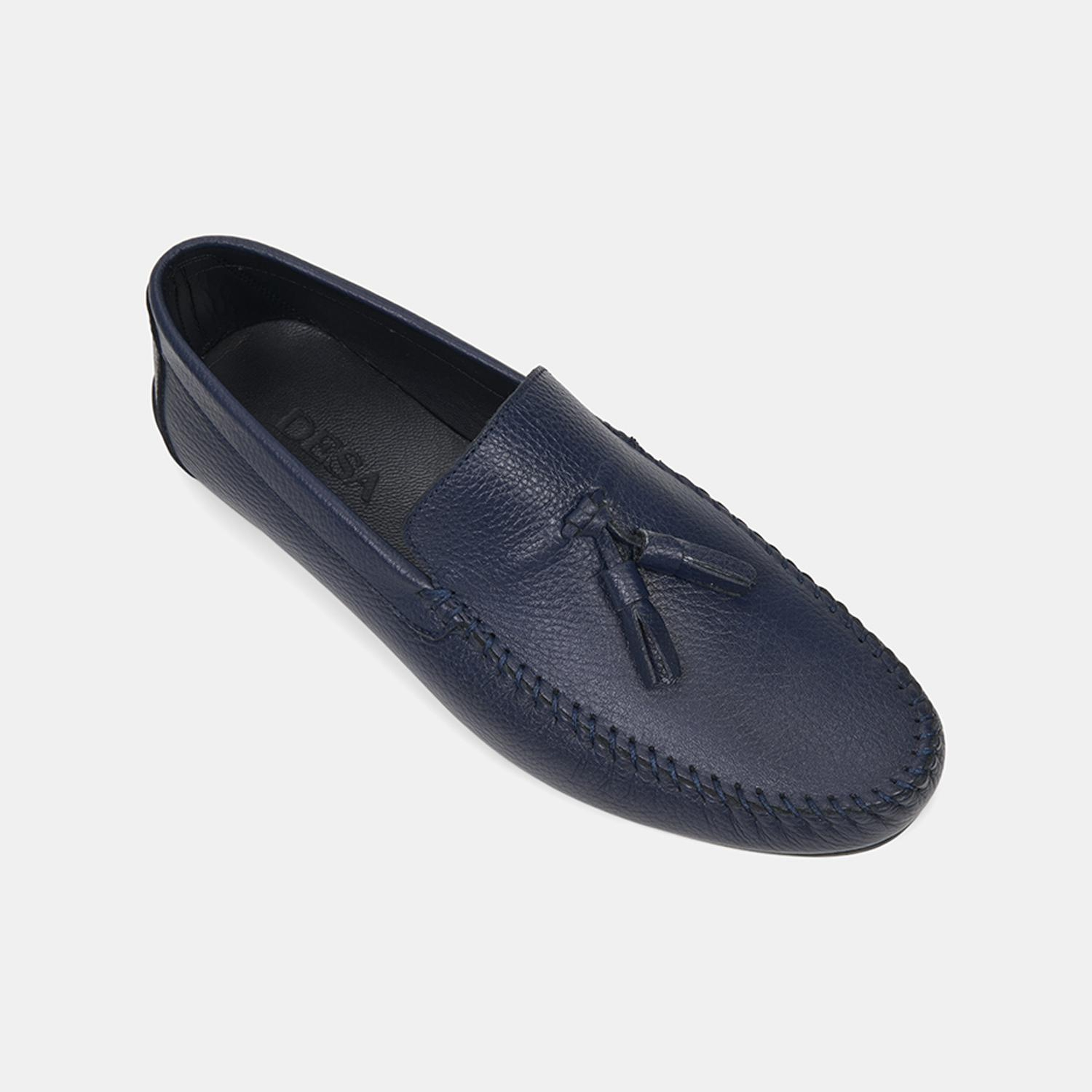Erkek Lacivert Püskül Detaylı Deri Loafer