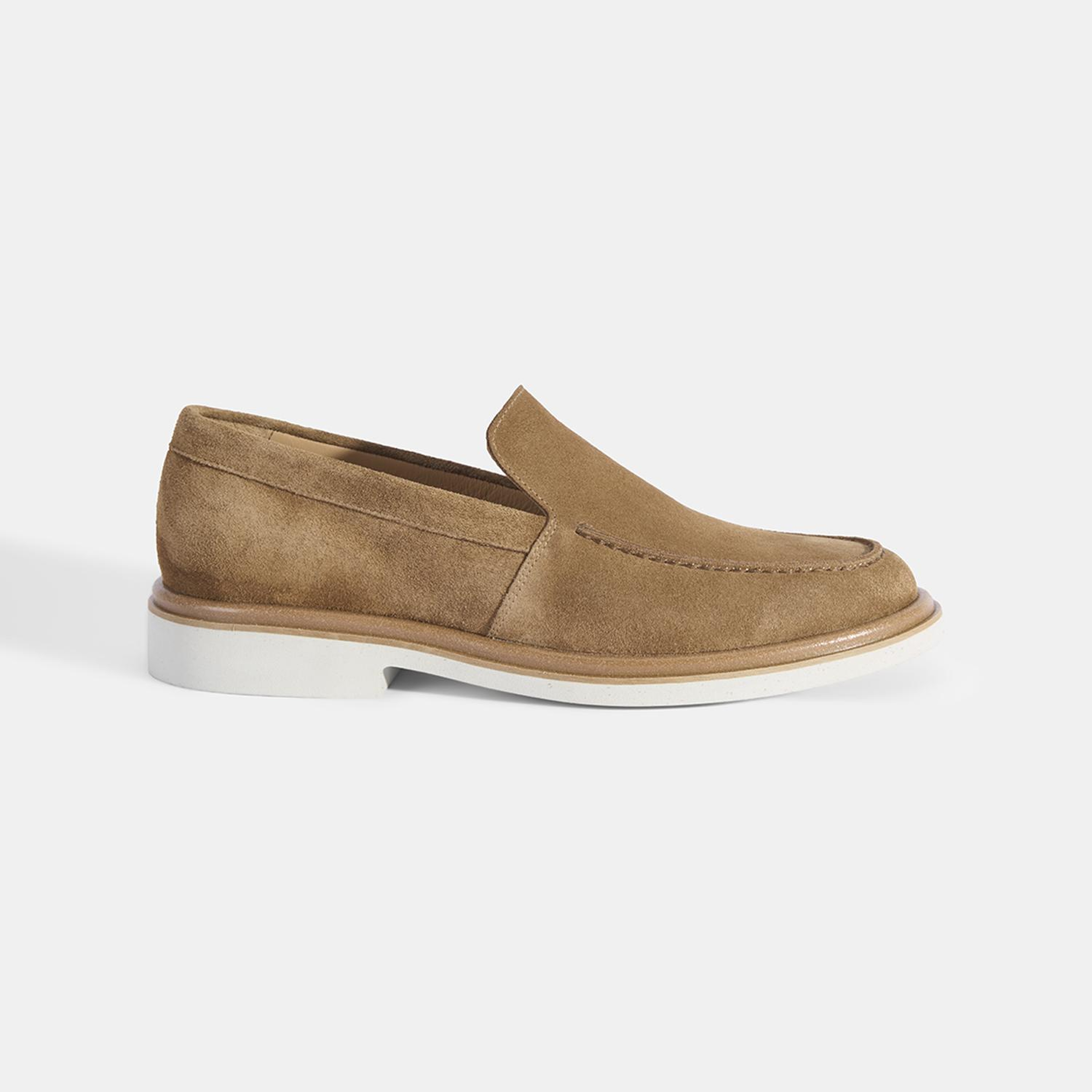 Erkek Taba Klasik Beyaz Tabanlı Süet Loafer