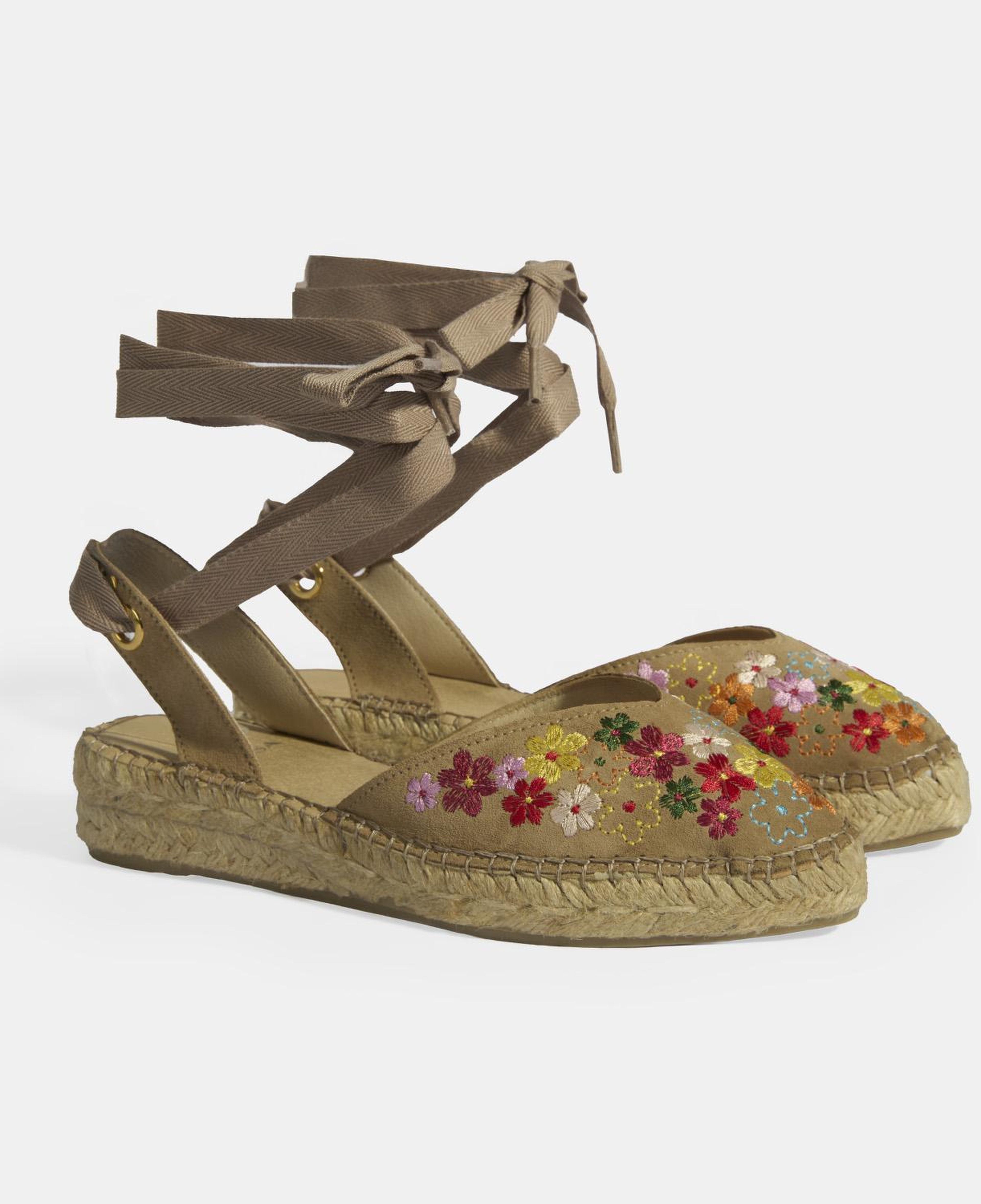 Limited Edition Bej Kadın Çiçek Nakışlı Jüt Bağcıklı Slingback Espadril
