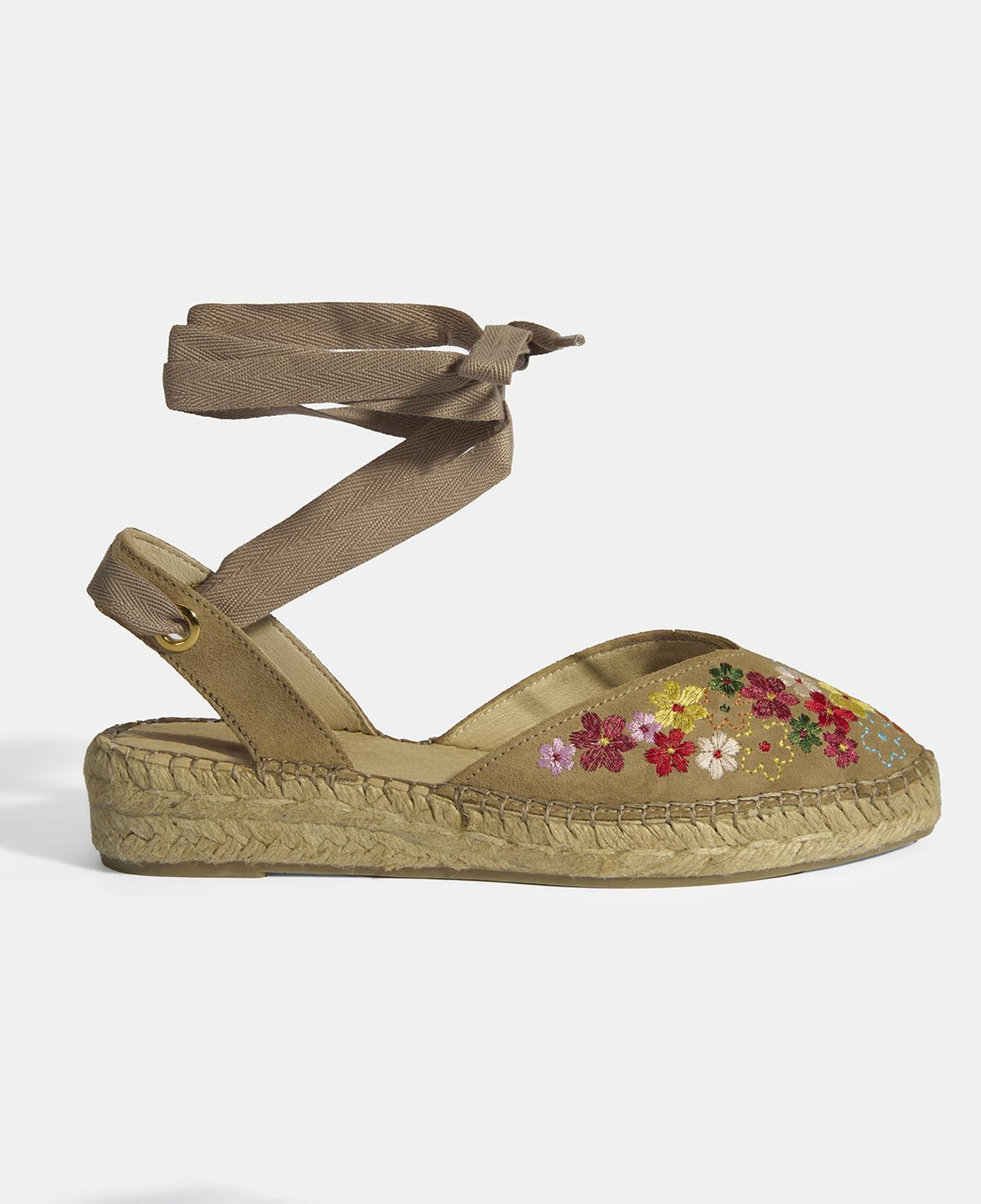 Limited Edition Bej Kadın Çiçek Nakışlı Jüt Bağcıklı Slingback Espadril