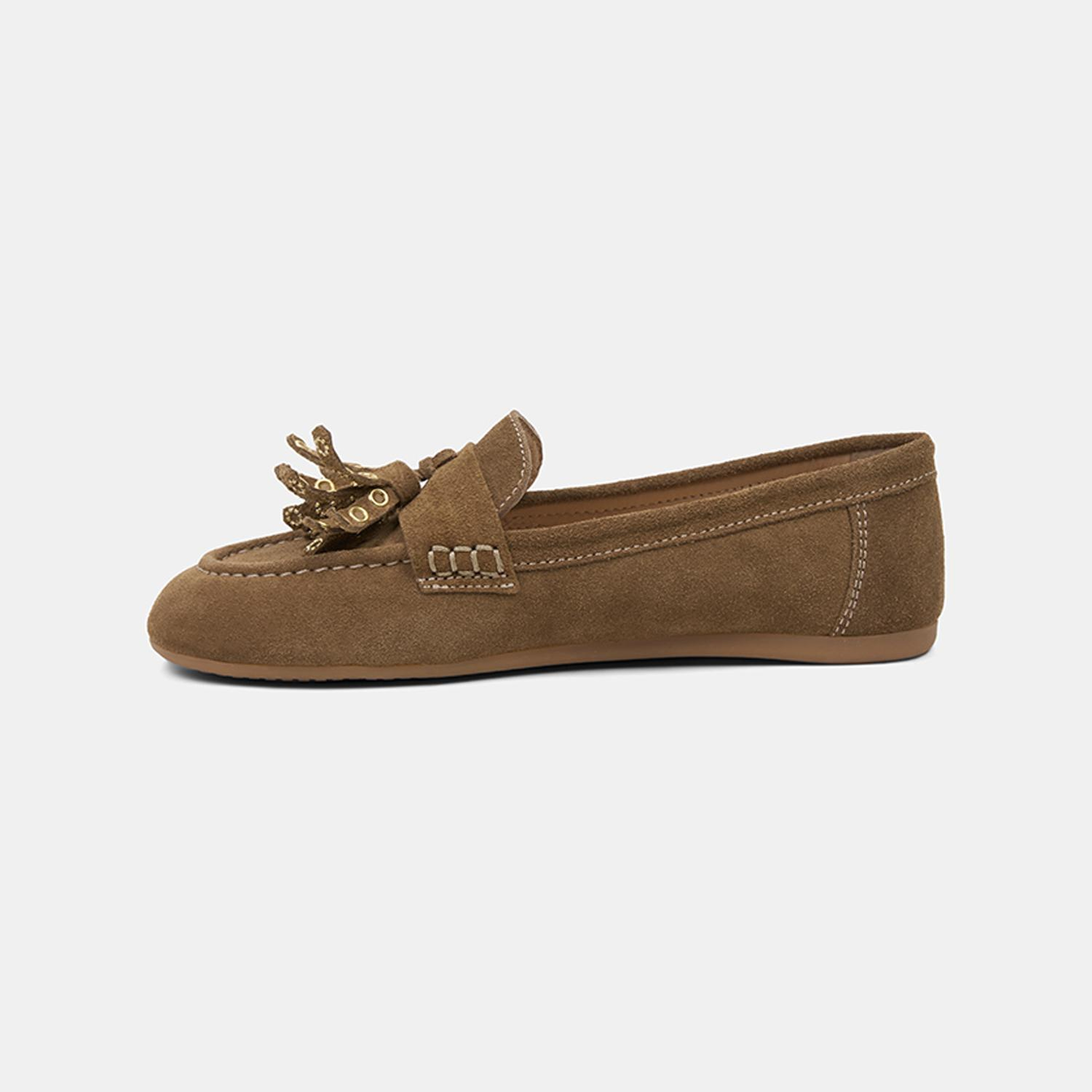 Kadın Taba Püskül Zımba Detaylı Süet Deri Loafer