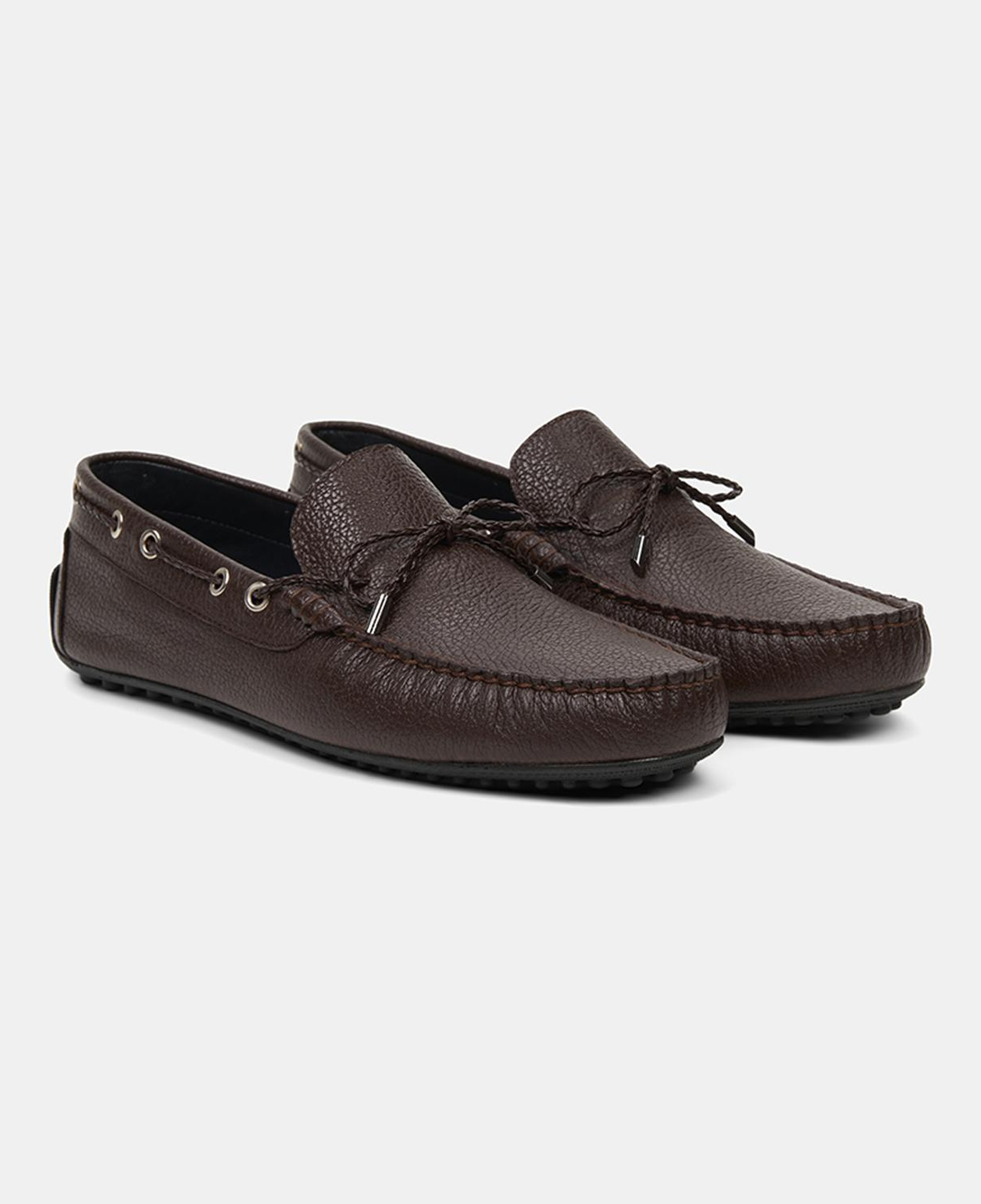 Erkek Kahve Zımba Detaylı İpli Deri Loafer