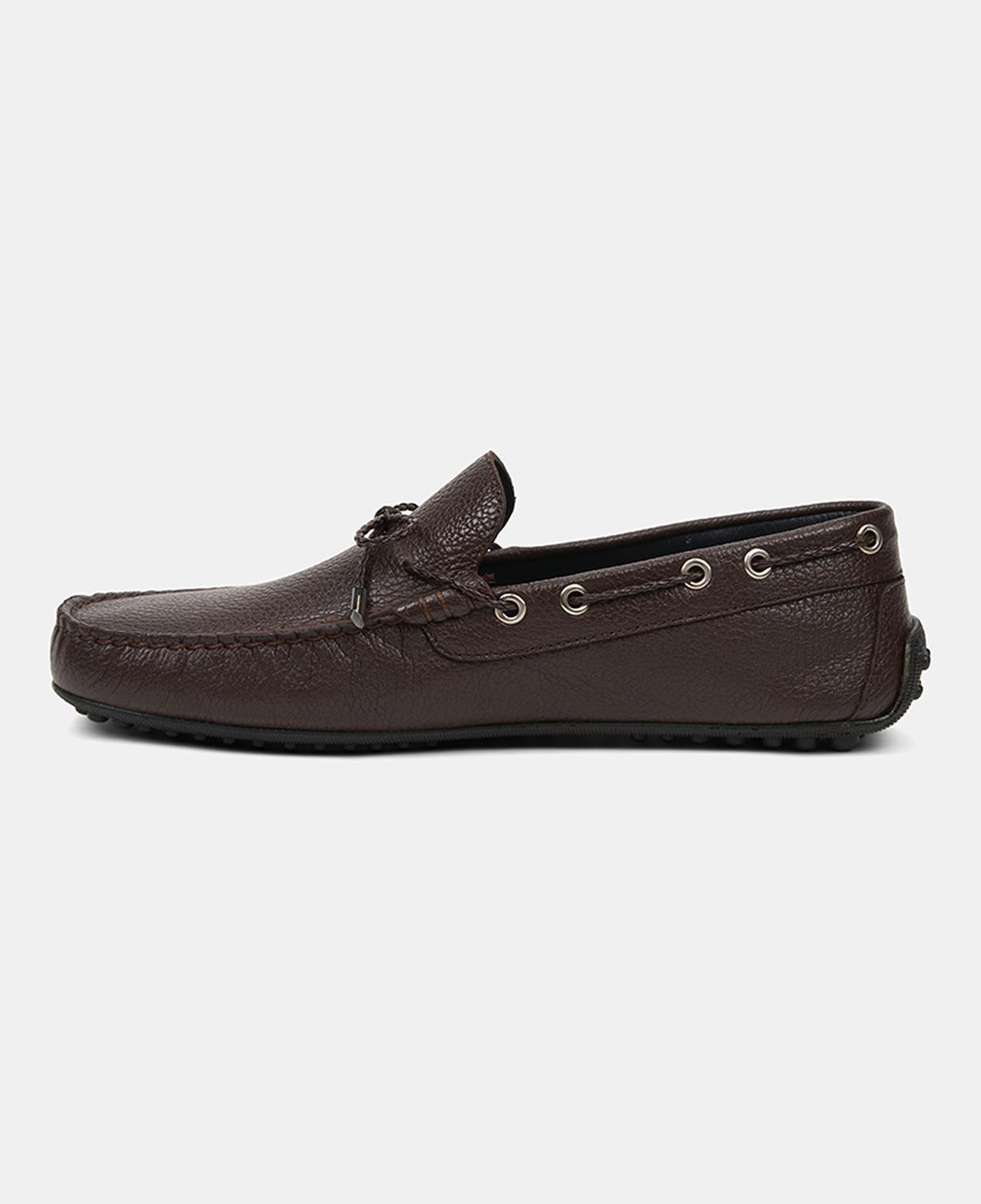 Erkek Kahve Zımba Detaylı İpli Deri Loafer