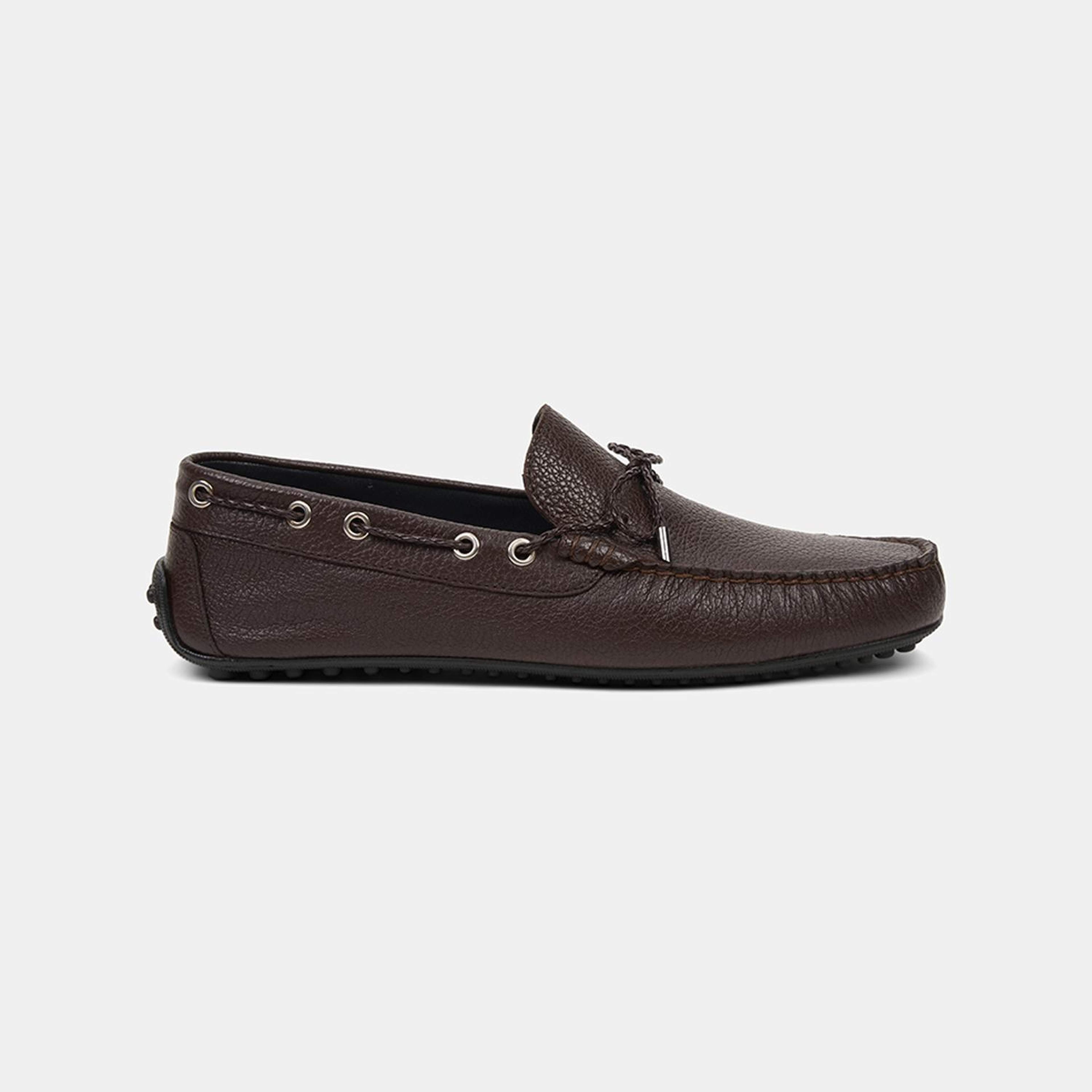 Erkek Kahve Zımba Detaylı İpli Deri Loafer