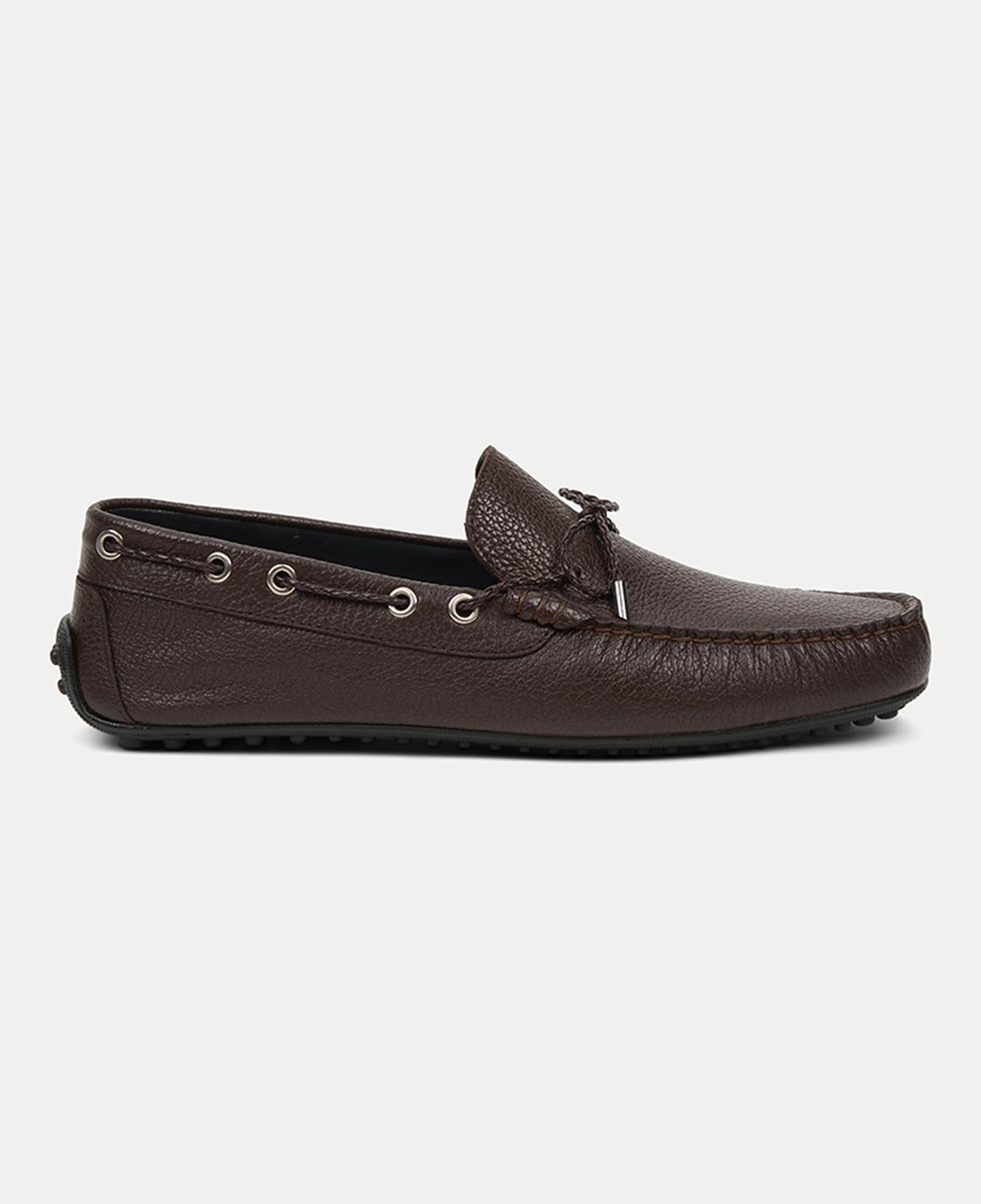 Erkek Kahve Zımba Detaylı İpli Deri Loafer