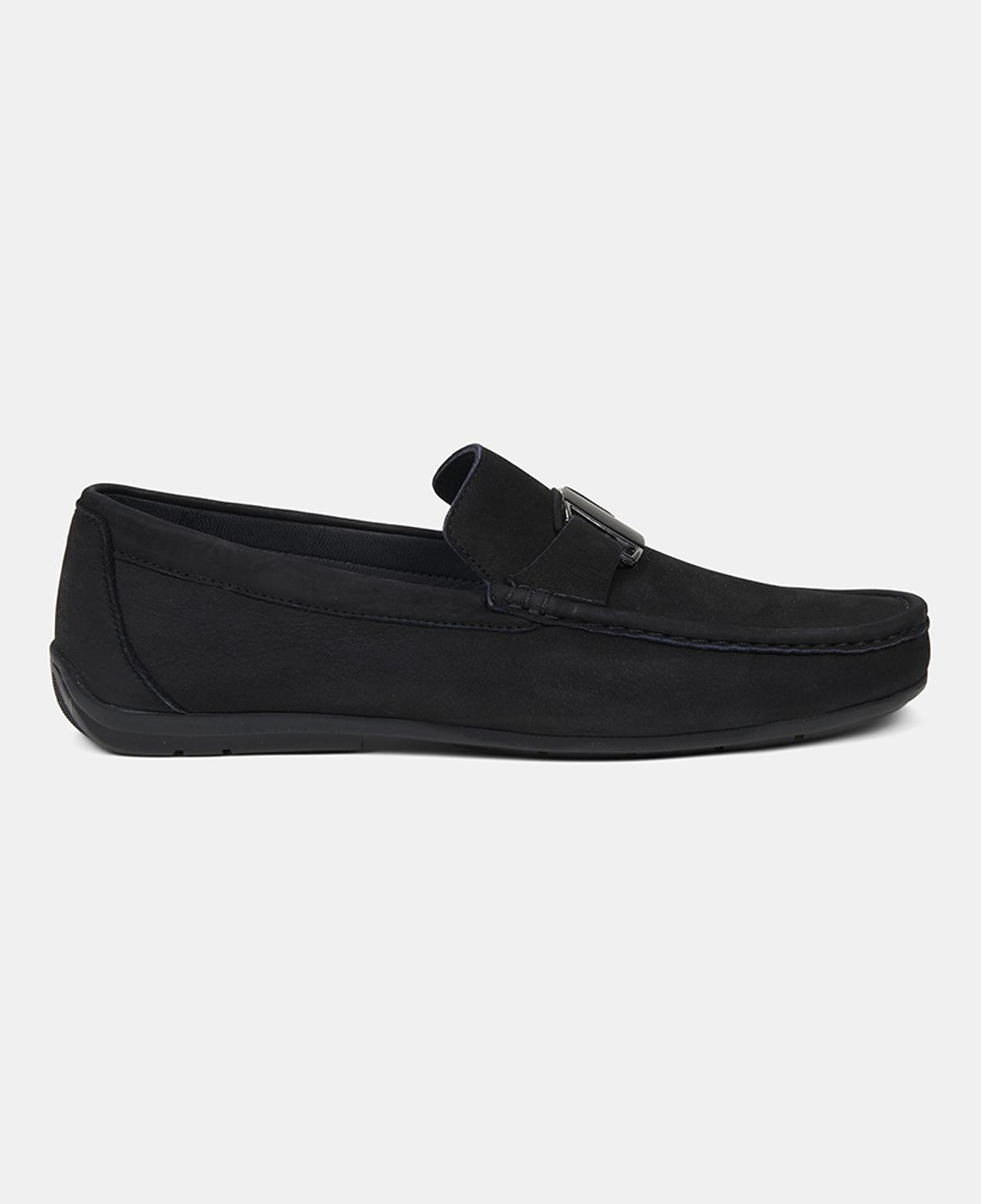 Erkek Siyah Metal Aksesuarlı Nubuk Deri Loafer
