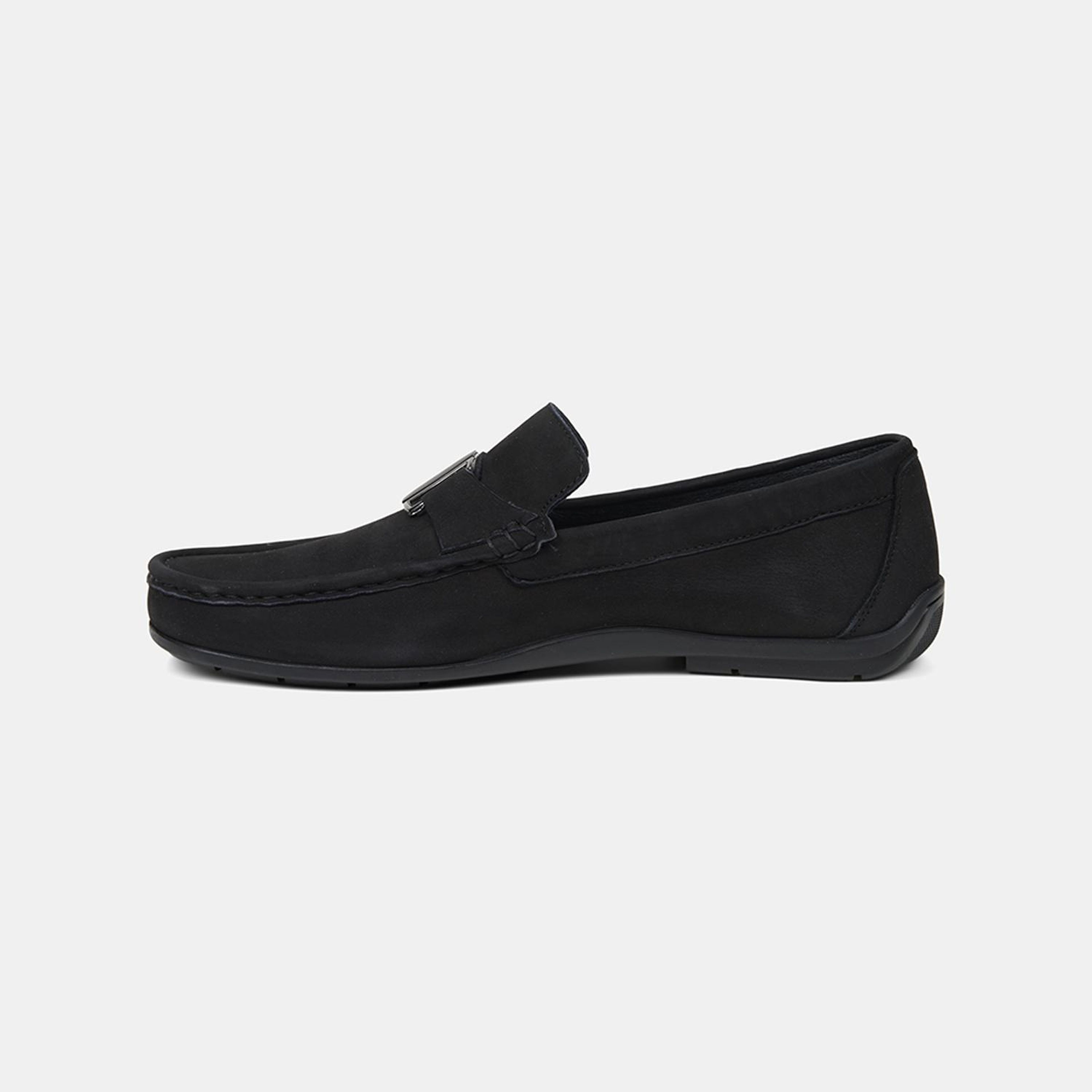 Erkek Siyah Metal Aksesuarlı Nubuk Deri Loafer