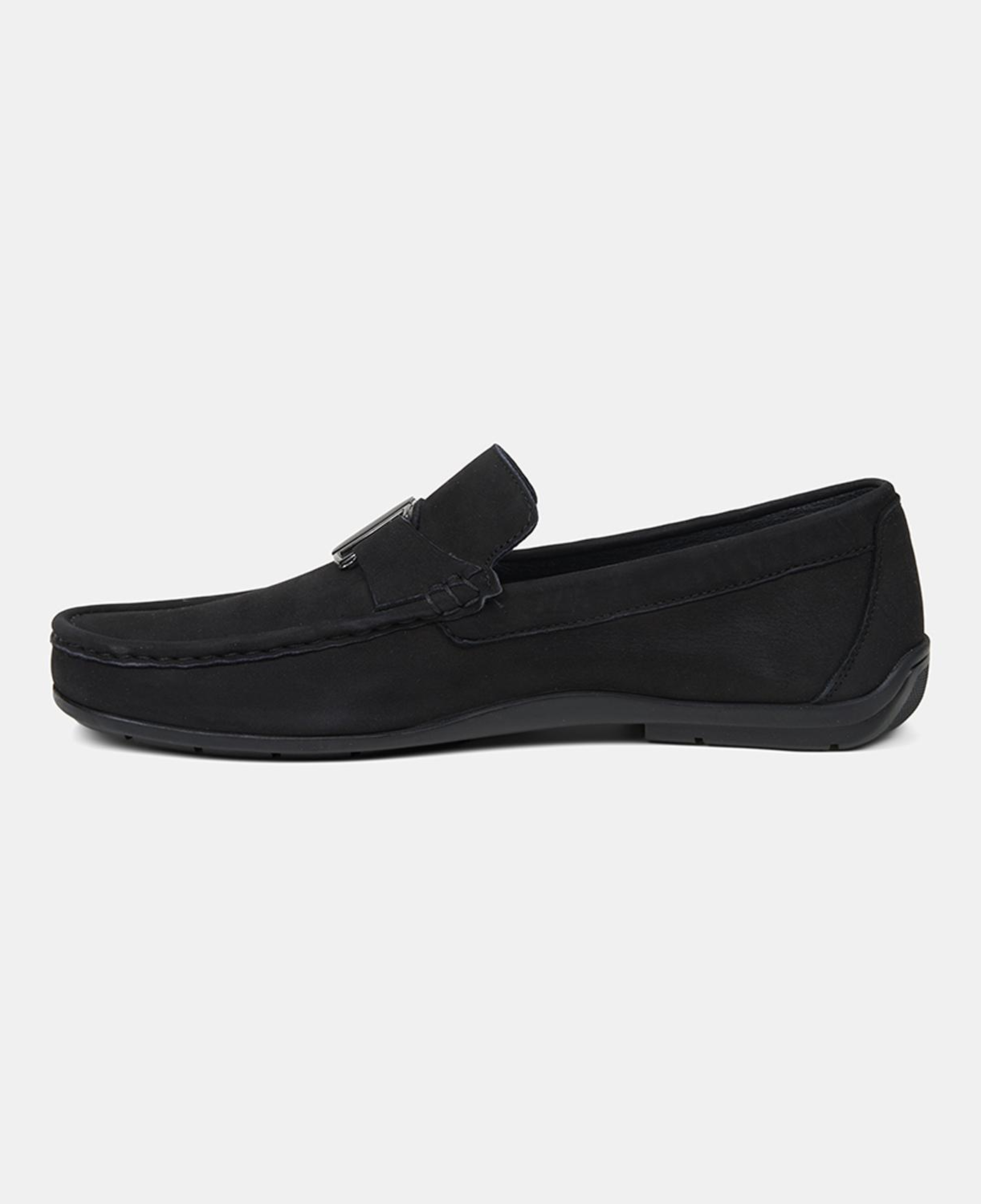 Erkek Siyah Metal Aksesuarlı Nubuk Deri Loafer