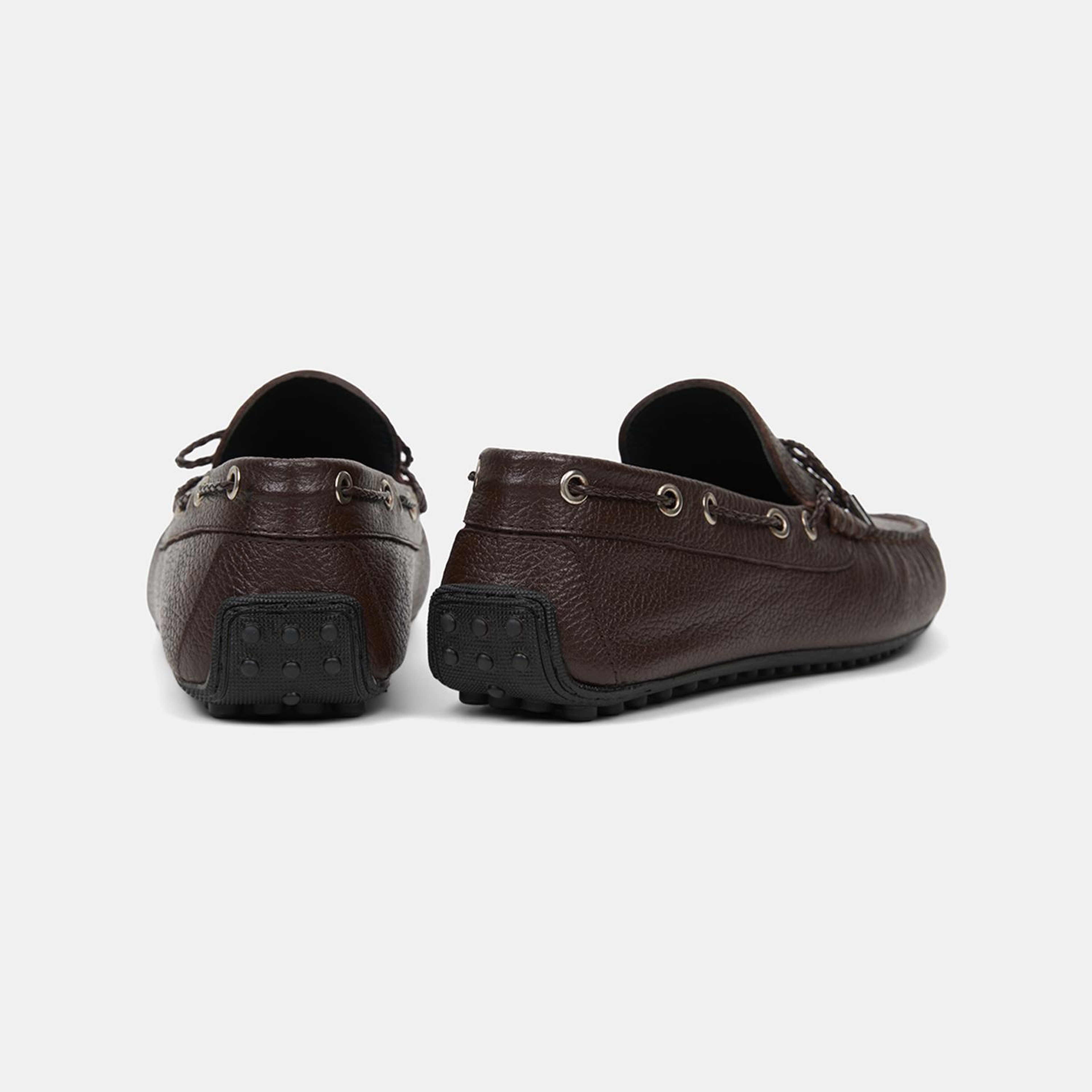 Erkek Kahve Zımba Detaylı İpli Deri Loafer