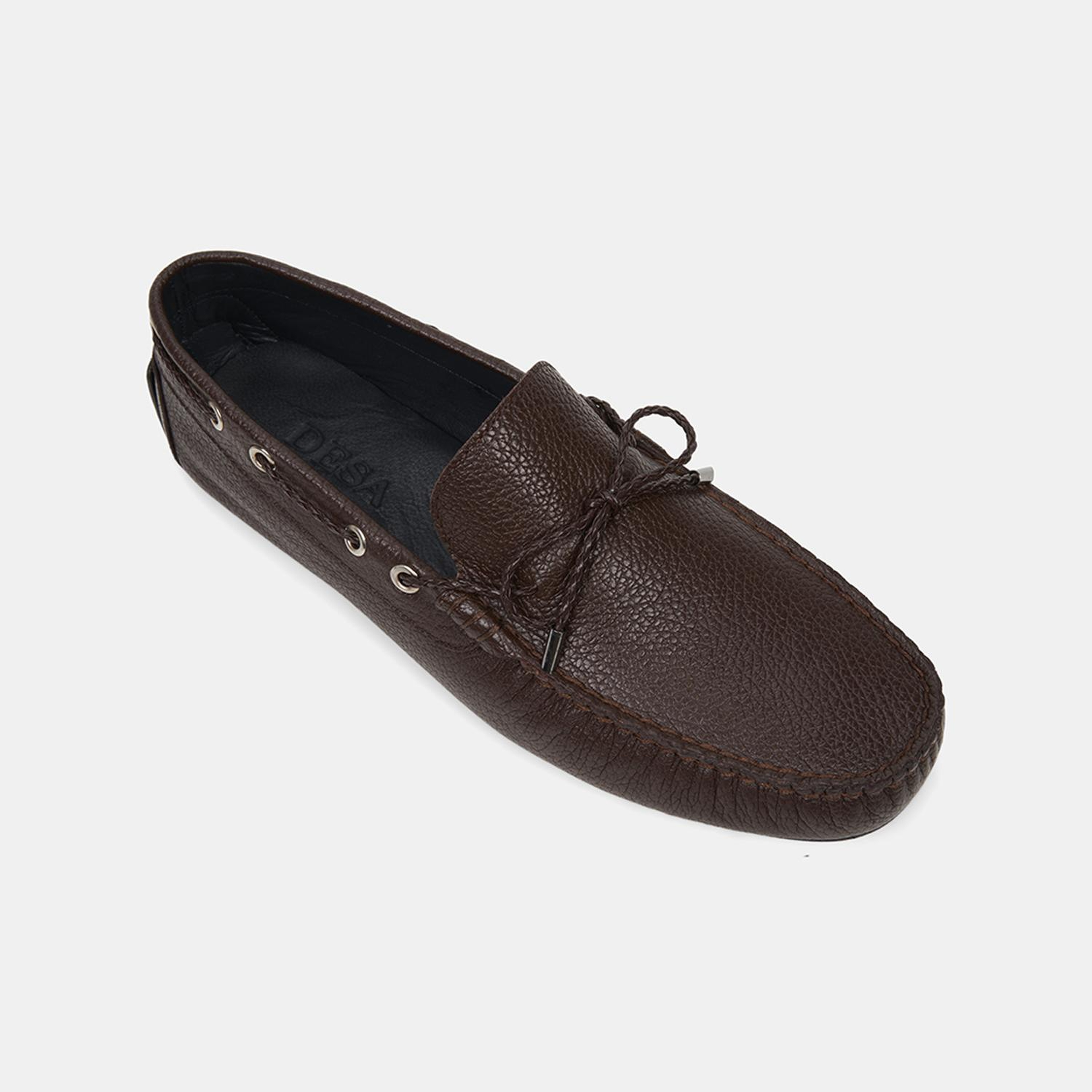 Erkek Kahve Zımba Detaylı İpli Deri Loafer