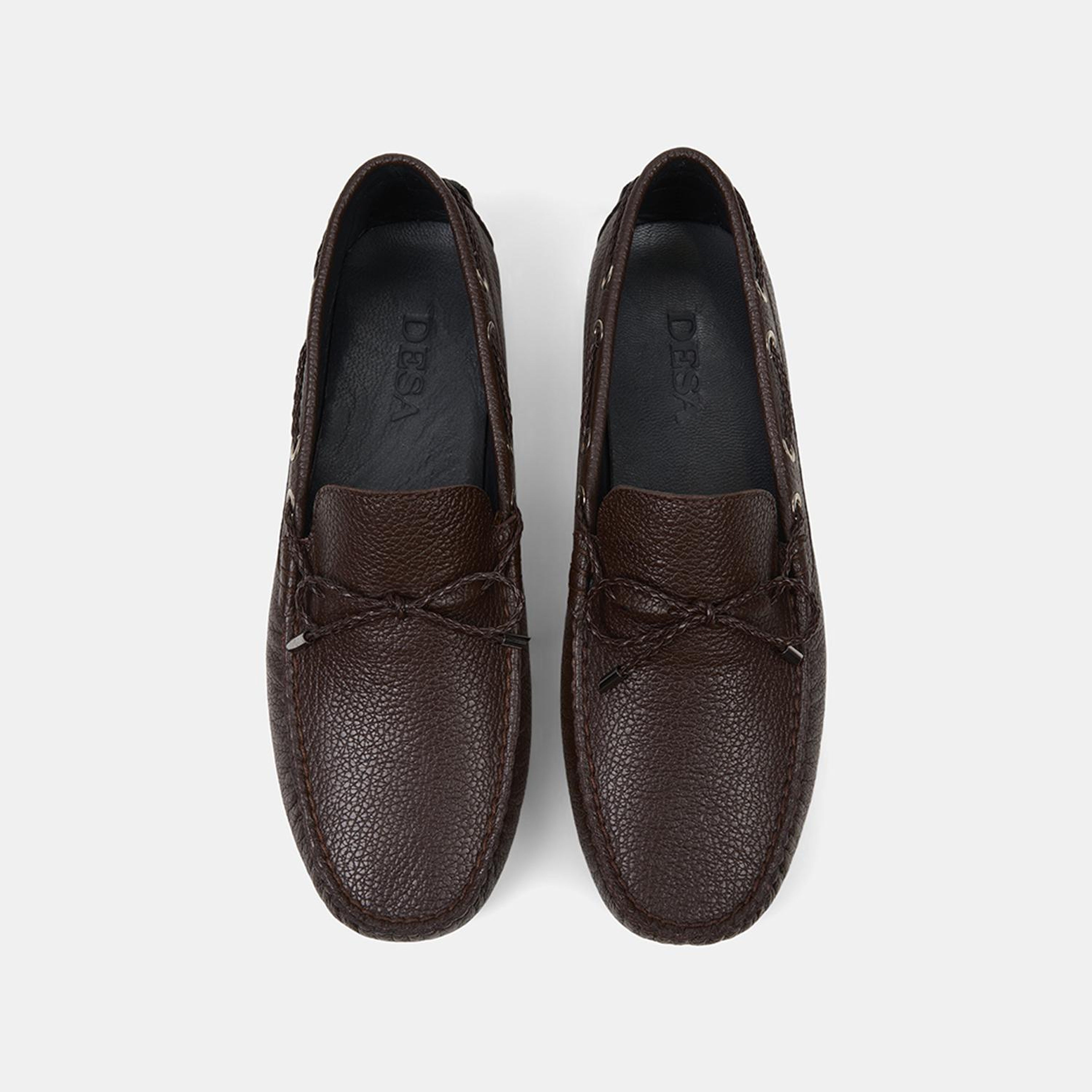 Erkek Kahve Zımba Detaylı İpli Deri Loafer