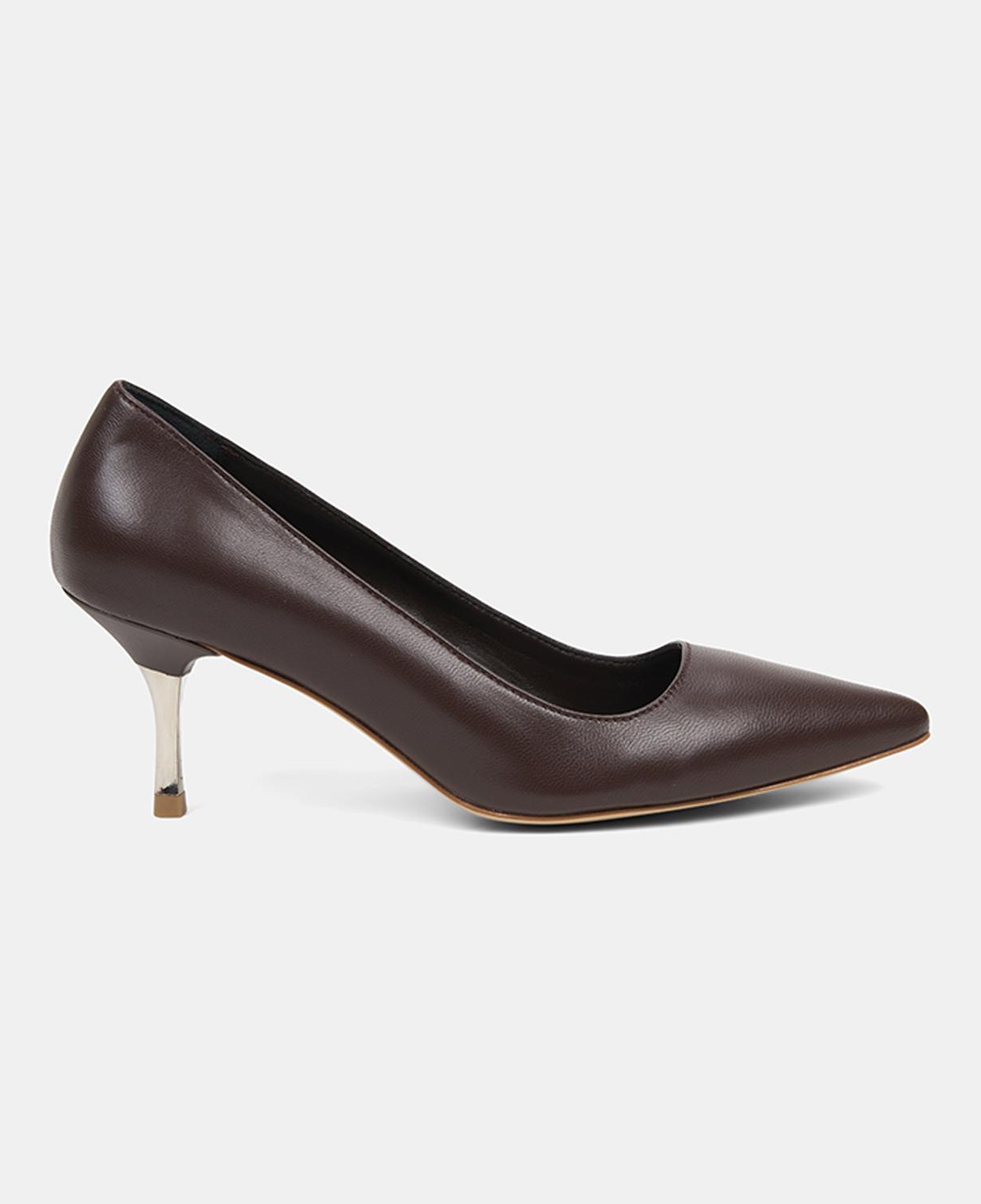 Kadın Kahve Sivri Burunlu Deri Stiletto