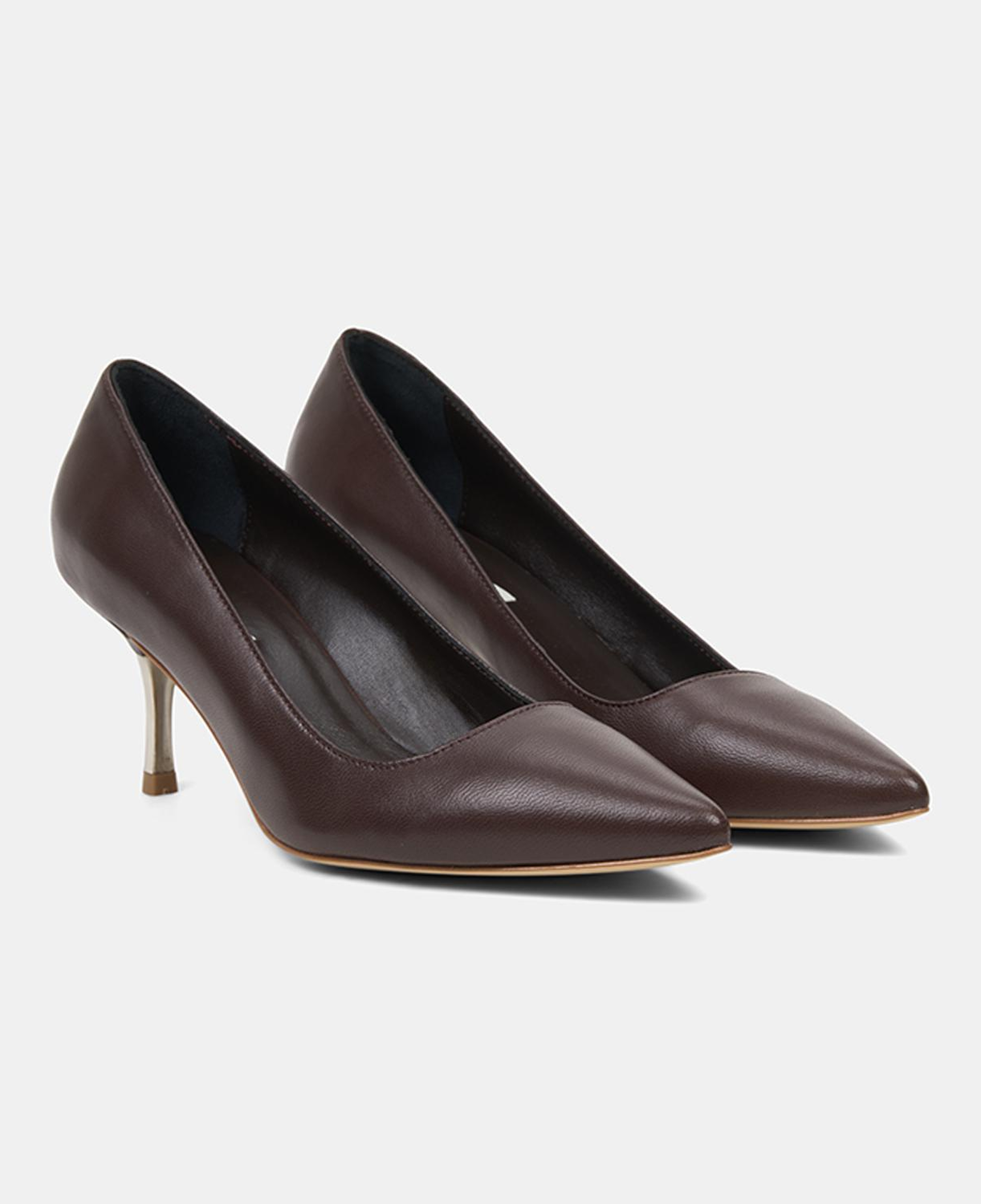 Kadın Kahve Sivri Burunlu Deri Stiletto