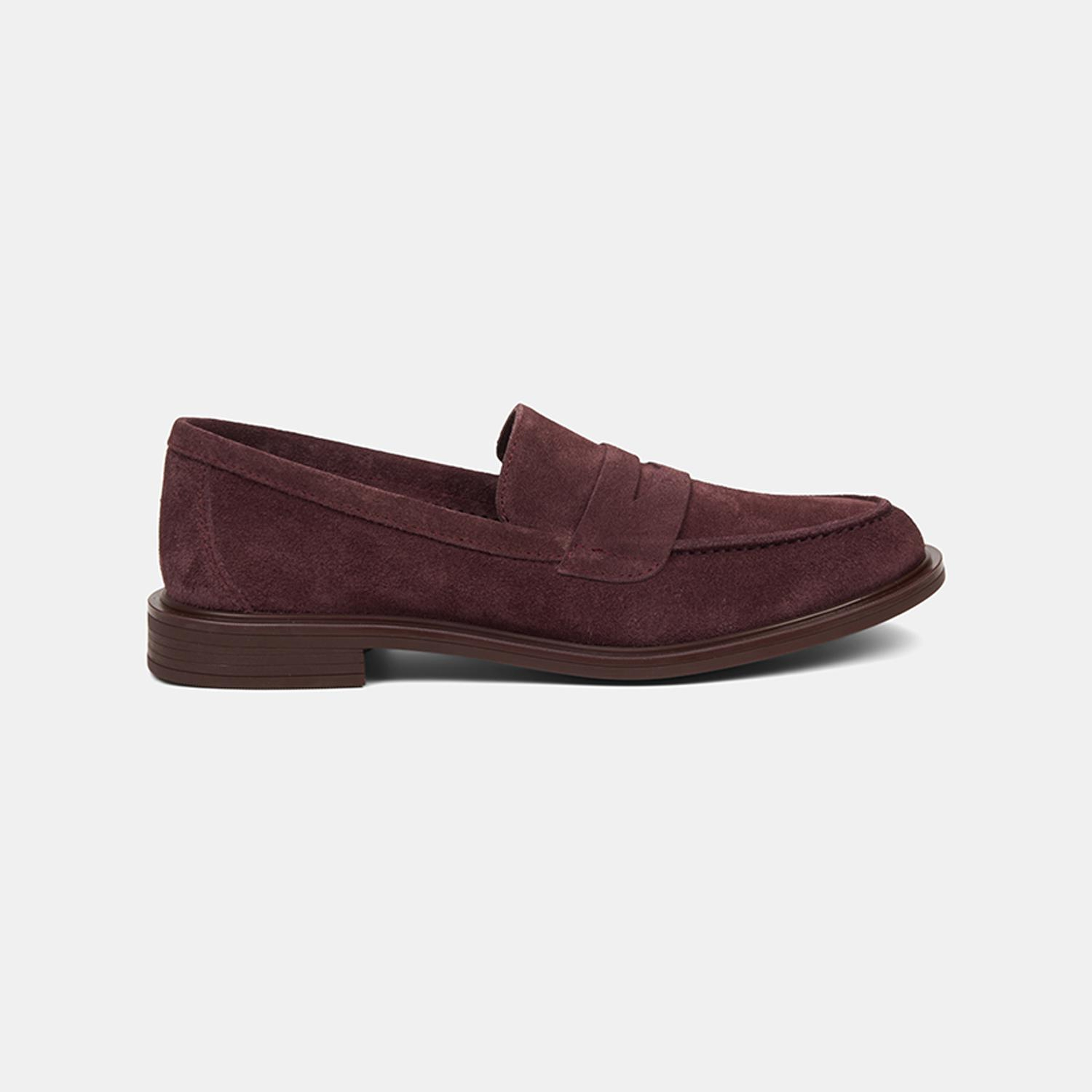 Kadın Bordo Yuvarlak Burun Süet Deri Loafer