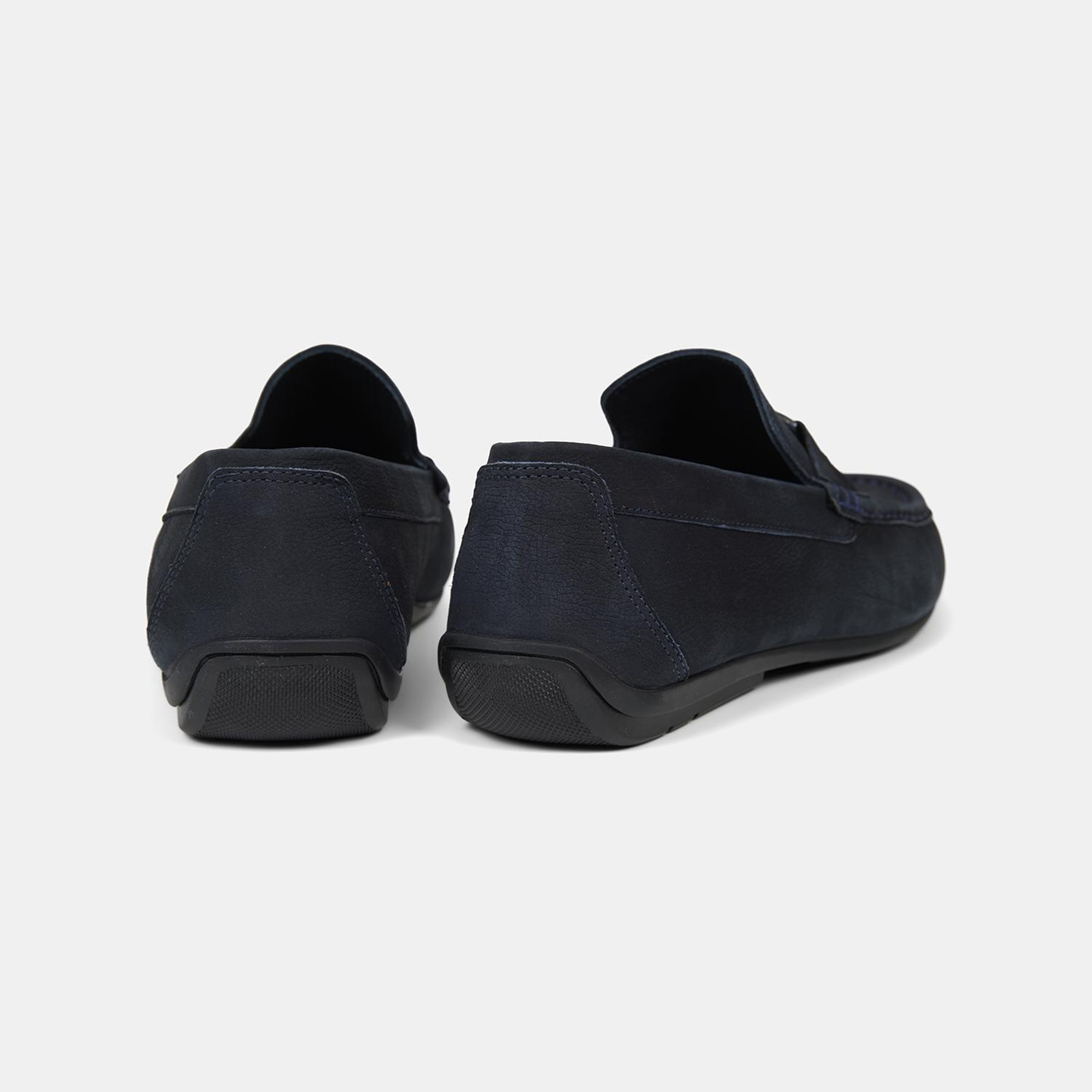 Erkek Lacivert Metal Aksesuarlı Nubuk Deri Loafer