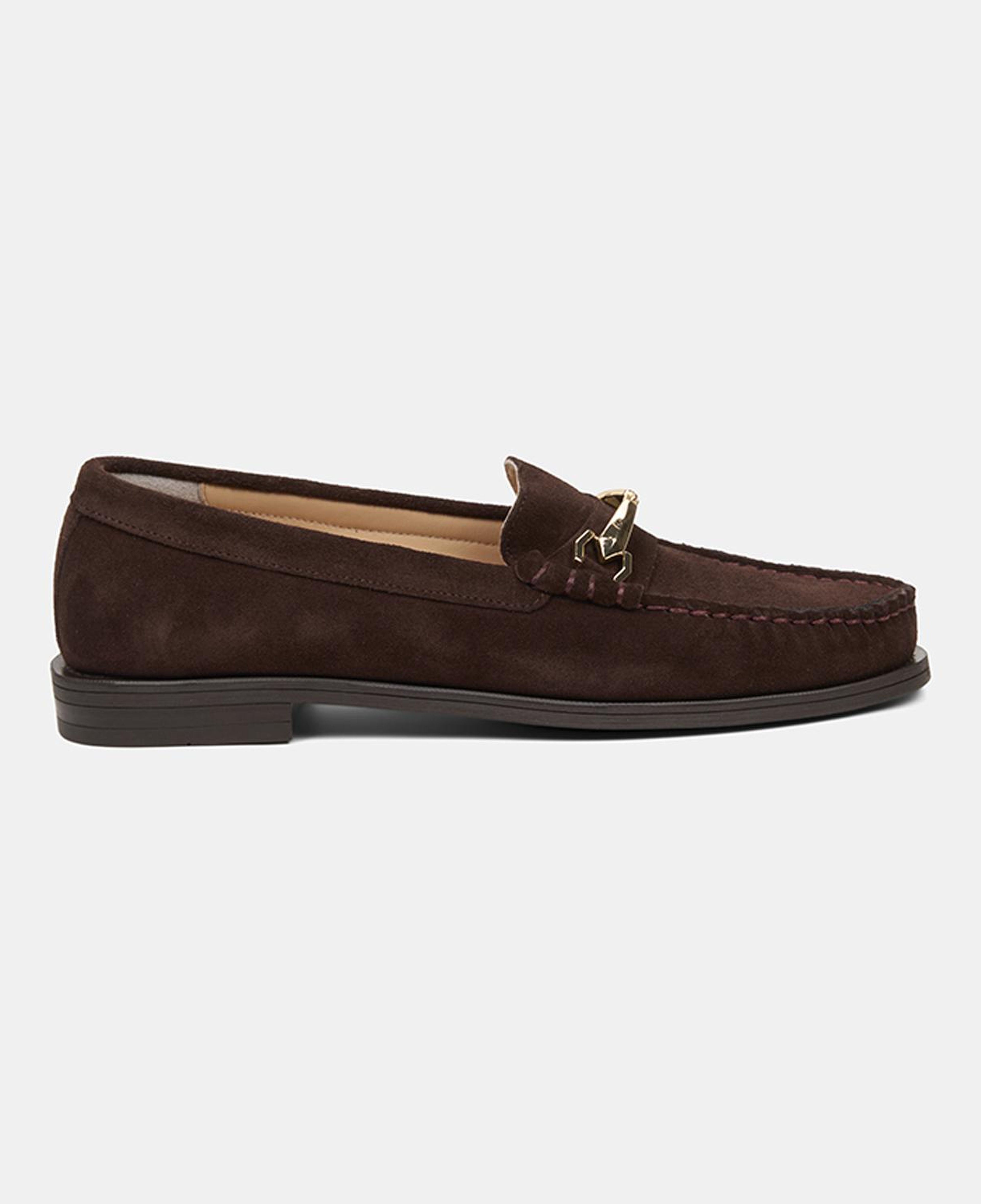 Kadın Koyu Kahve Metal Aksesuarlı Süet Loafer