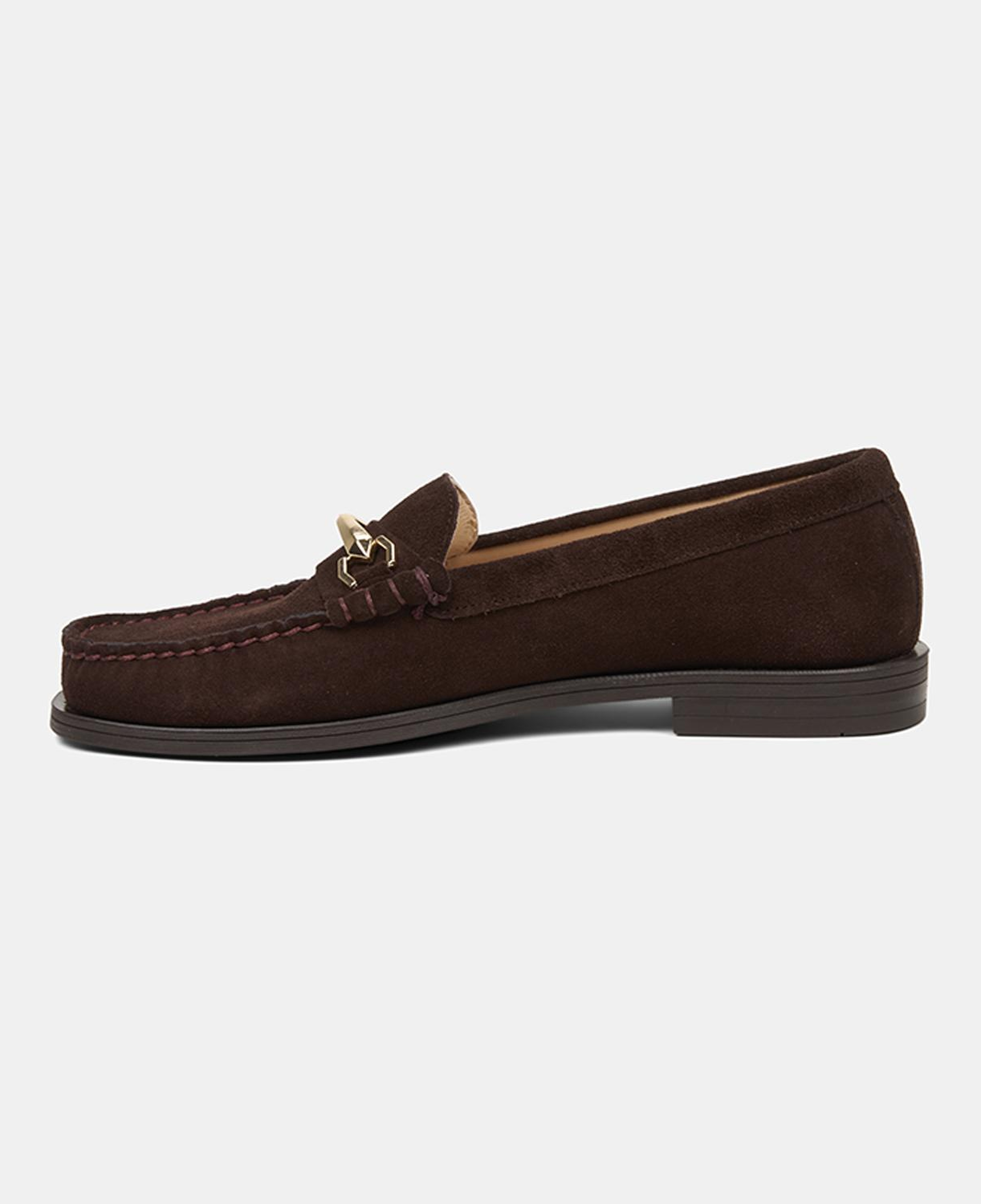 Kadın Koyu Kahve Metal Aksesuarlı Süet Loafer