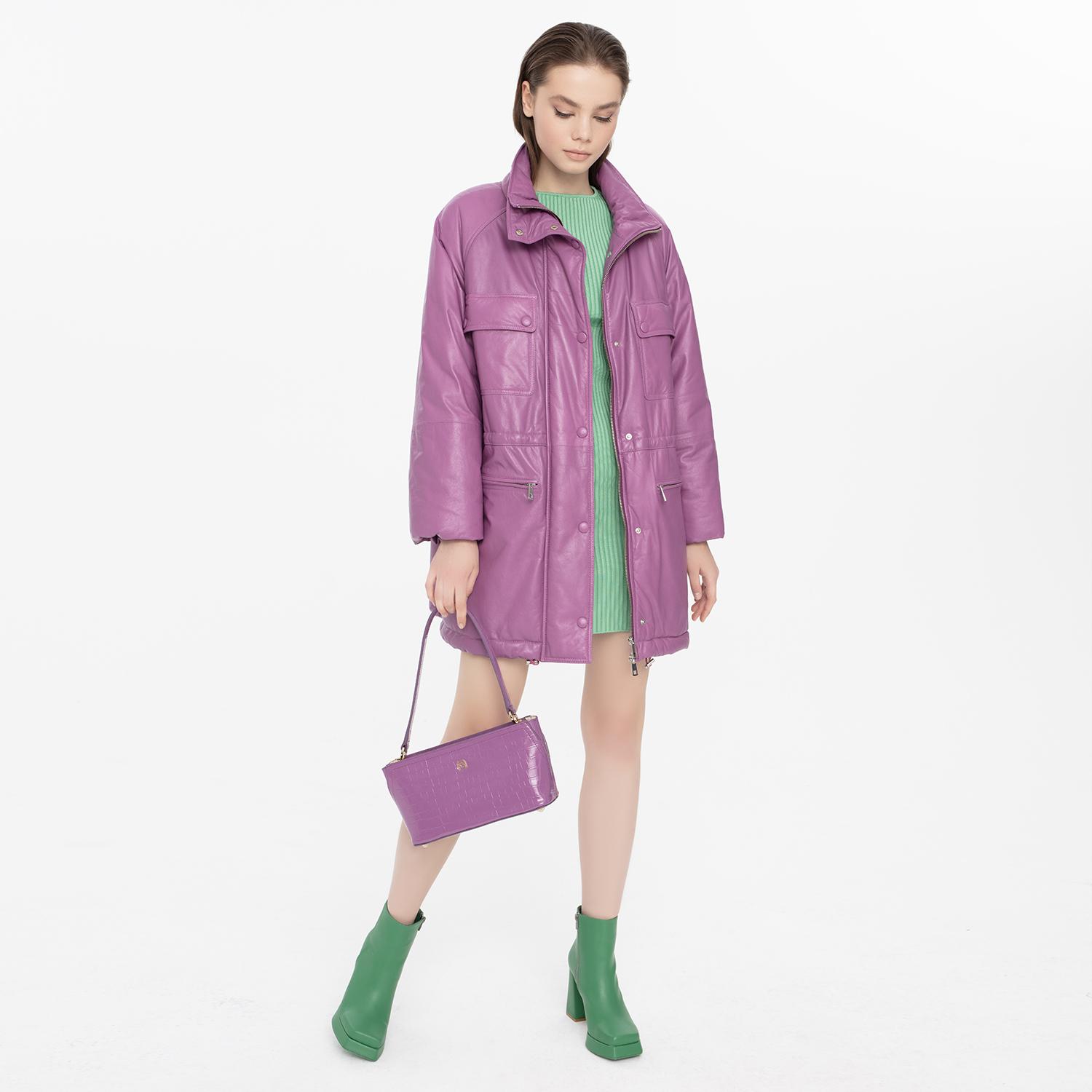 Ayiana Mor Kadın Deri Puffer Kaban