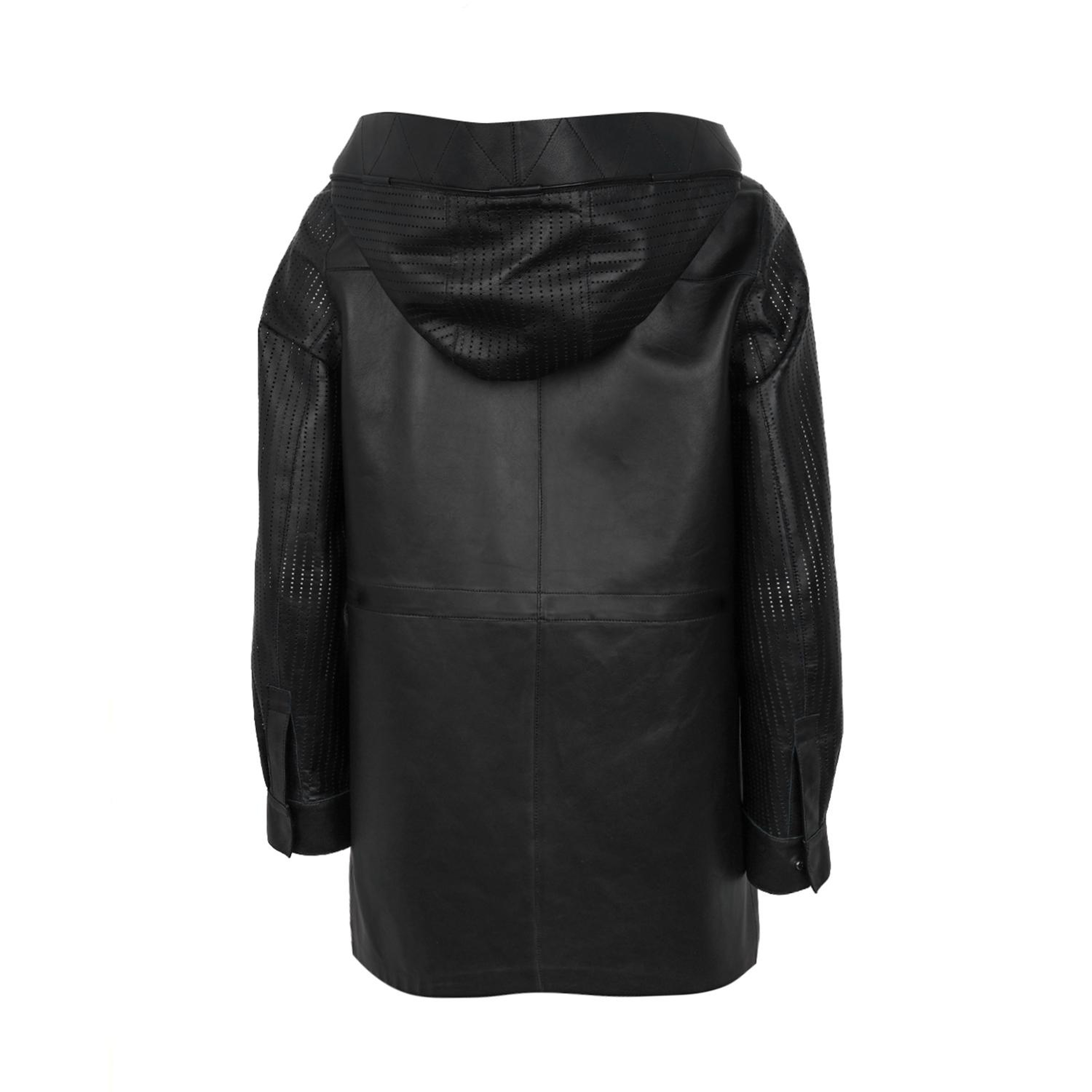 Aldabella Siyah Kadın Perforeli Deri Pardösü