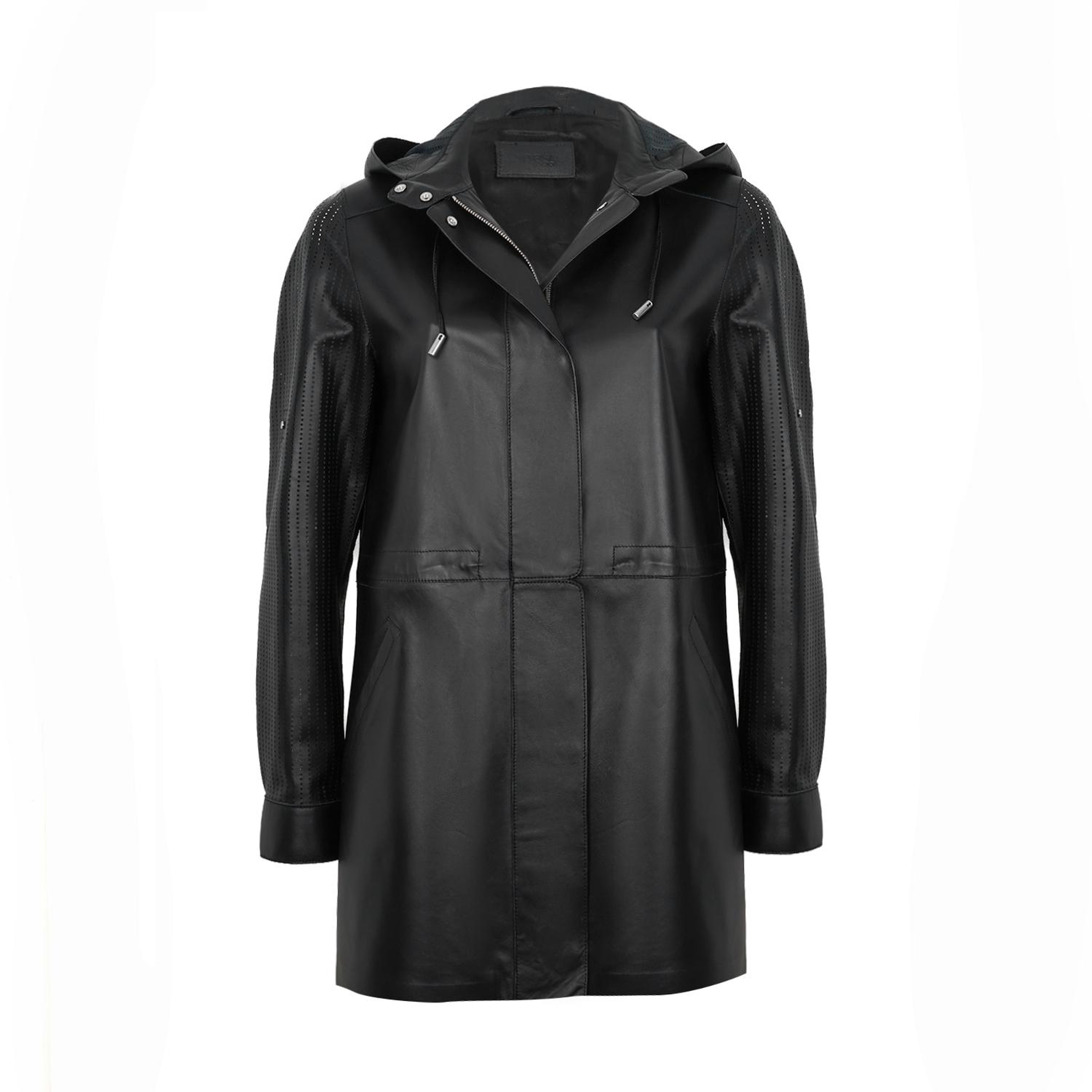 Aldabella Siyah Kadın Perforeli Deri Pardösü