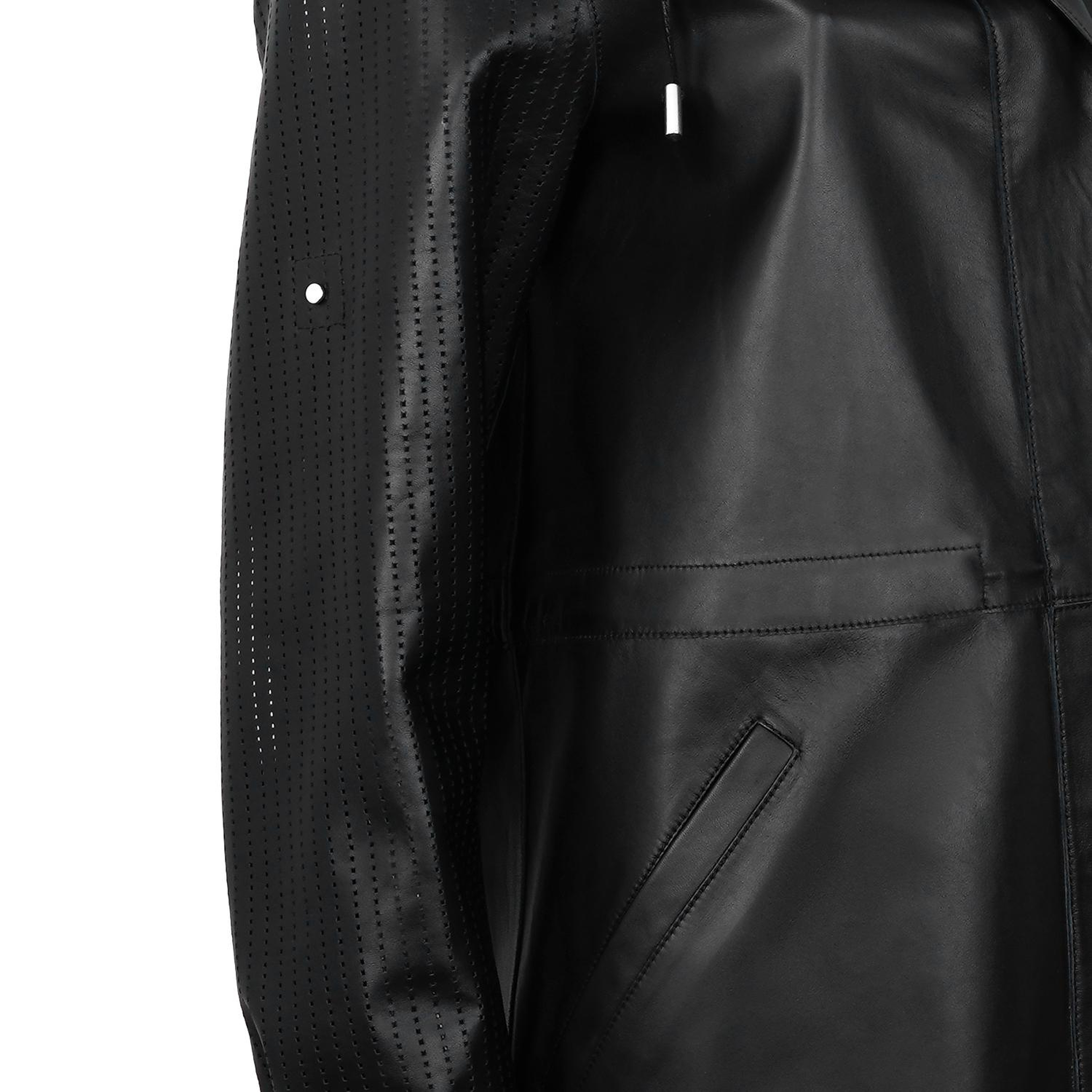 Aldabella Siyah Kadın Perforeli Deri Pardösü