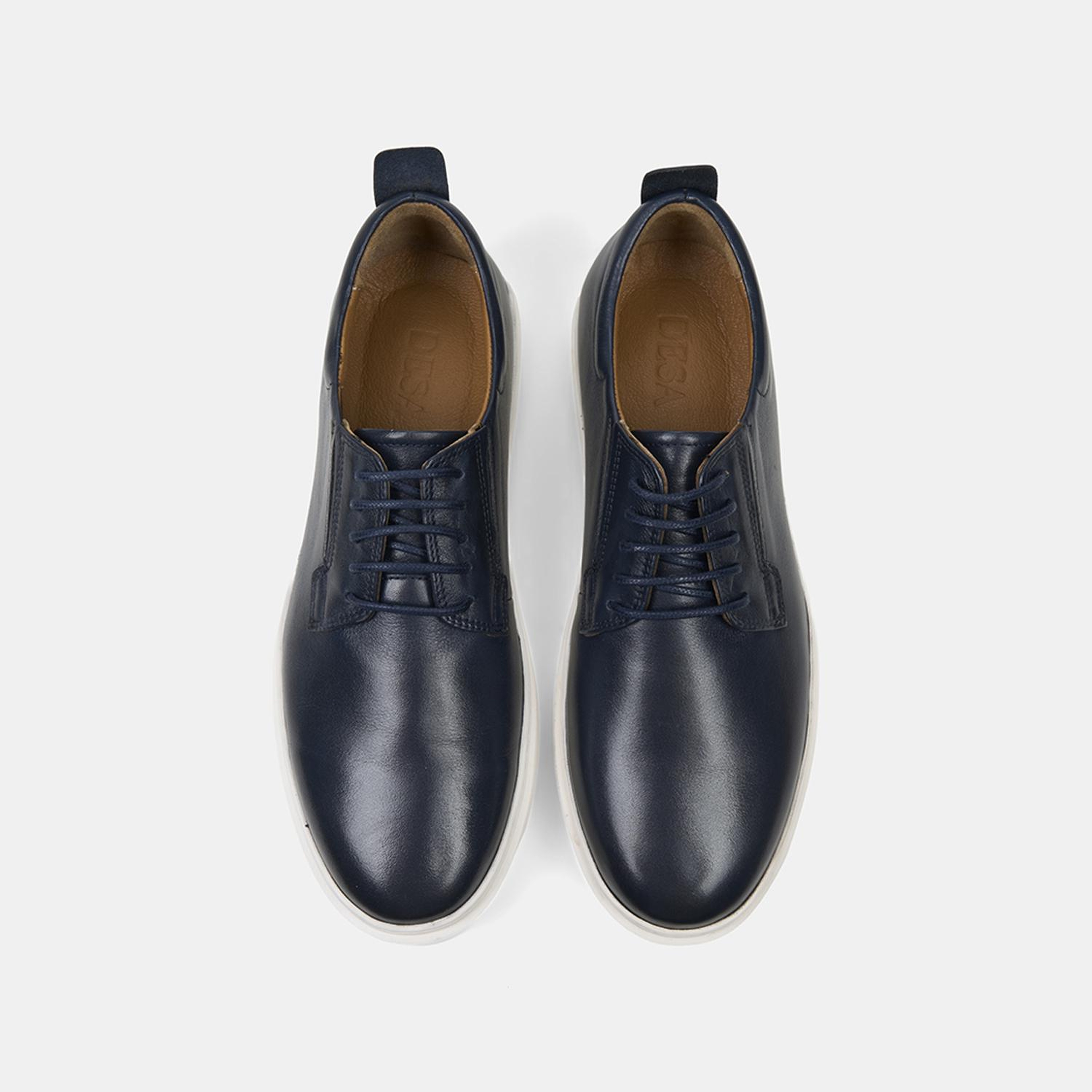 Erkek Lacivert Bağcıklı Kalın Beyaz Tabanlı Deri Ayakkabı