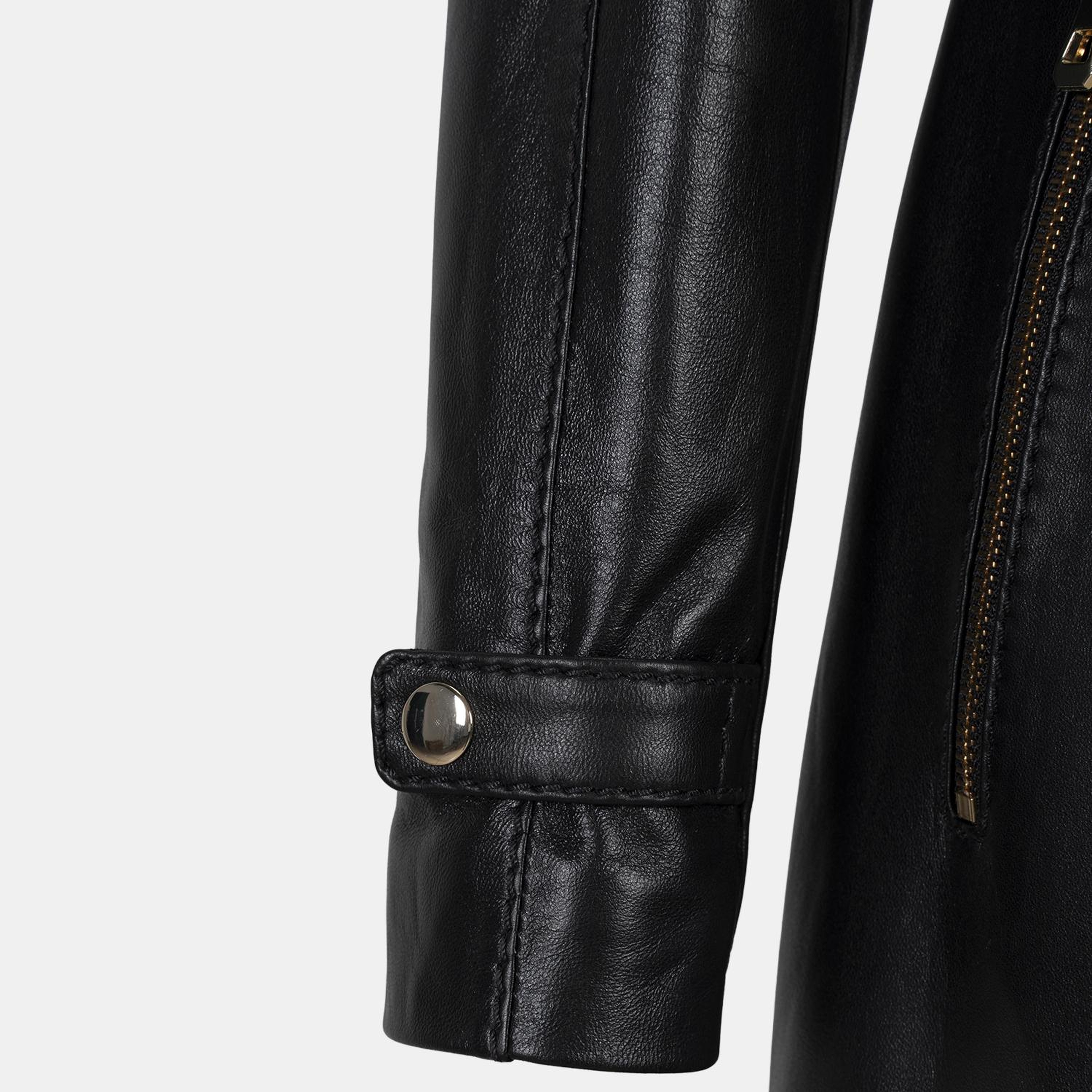 Kadın Siyah Hakim Yakalı Kapüşonlu Deri Kaban