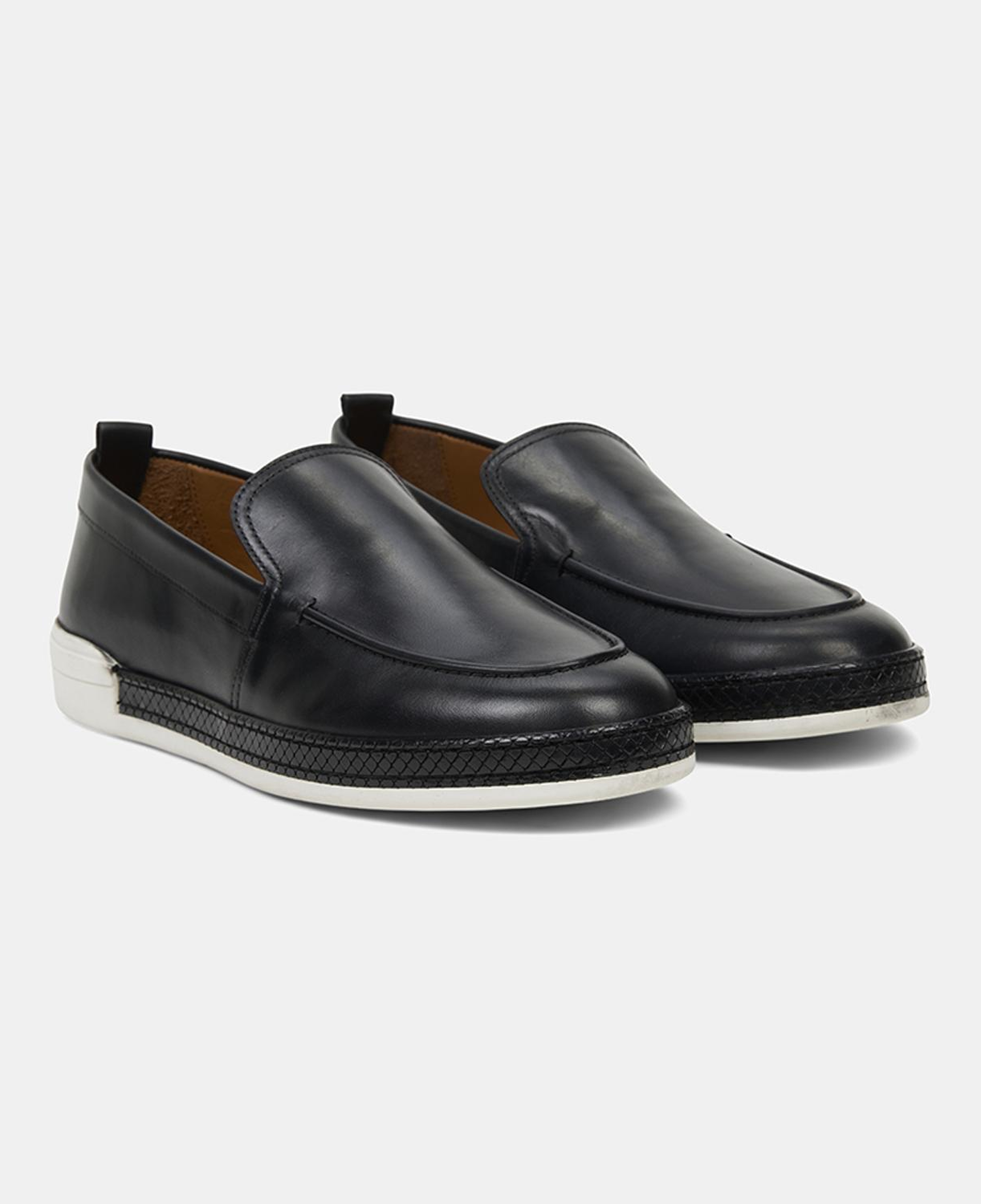 Erkek Siyah Spor Beyaz Tabanlı Deri Loafer