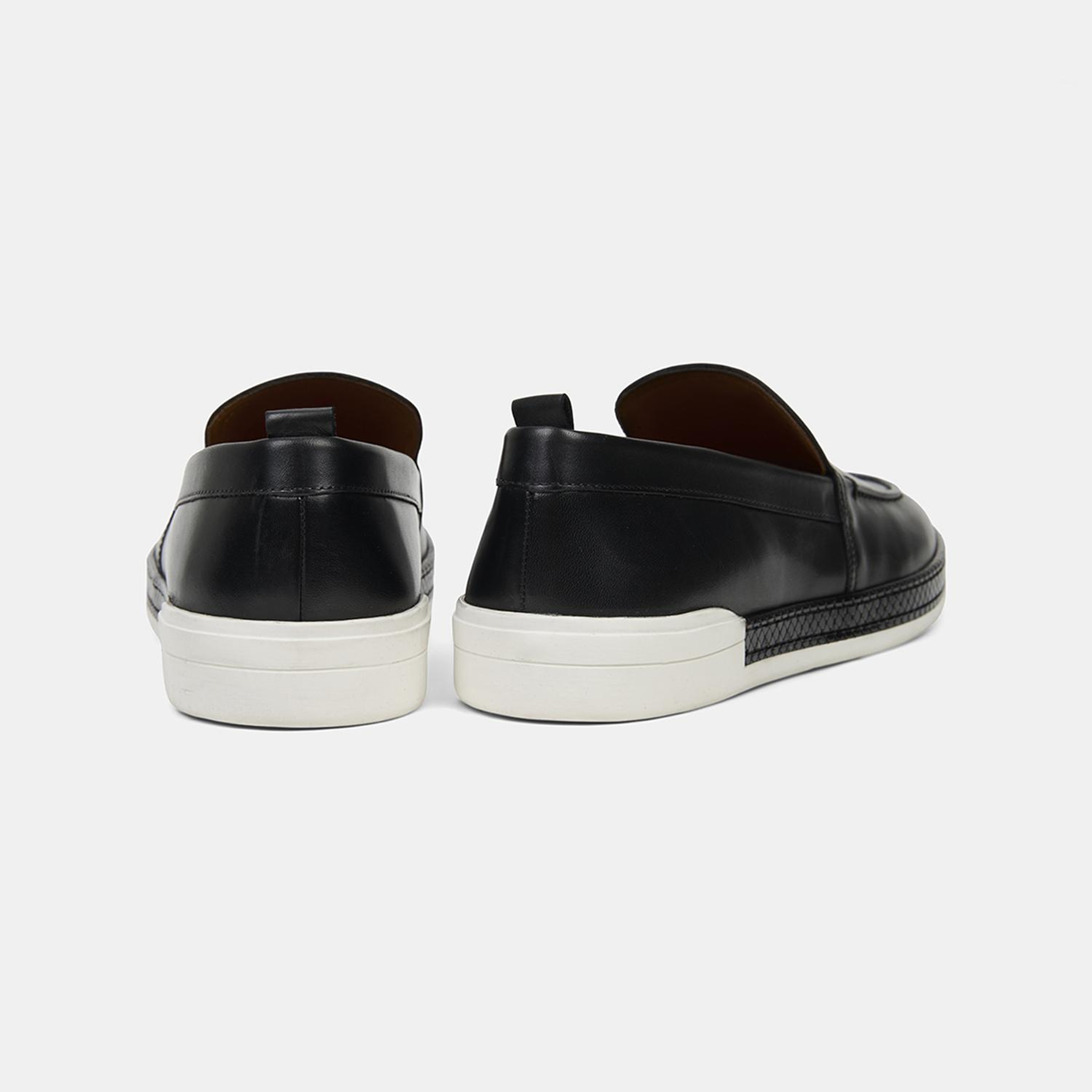 Erkek Siyah Spor Beyaz Tabanlı Deri Loafer