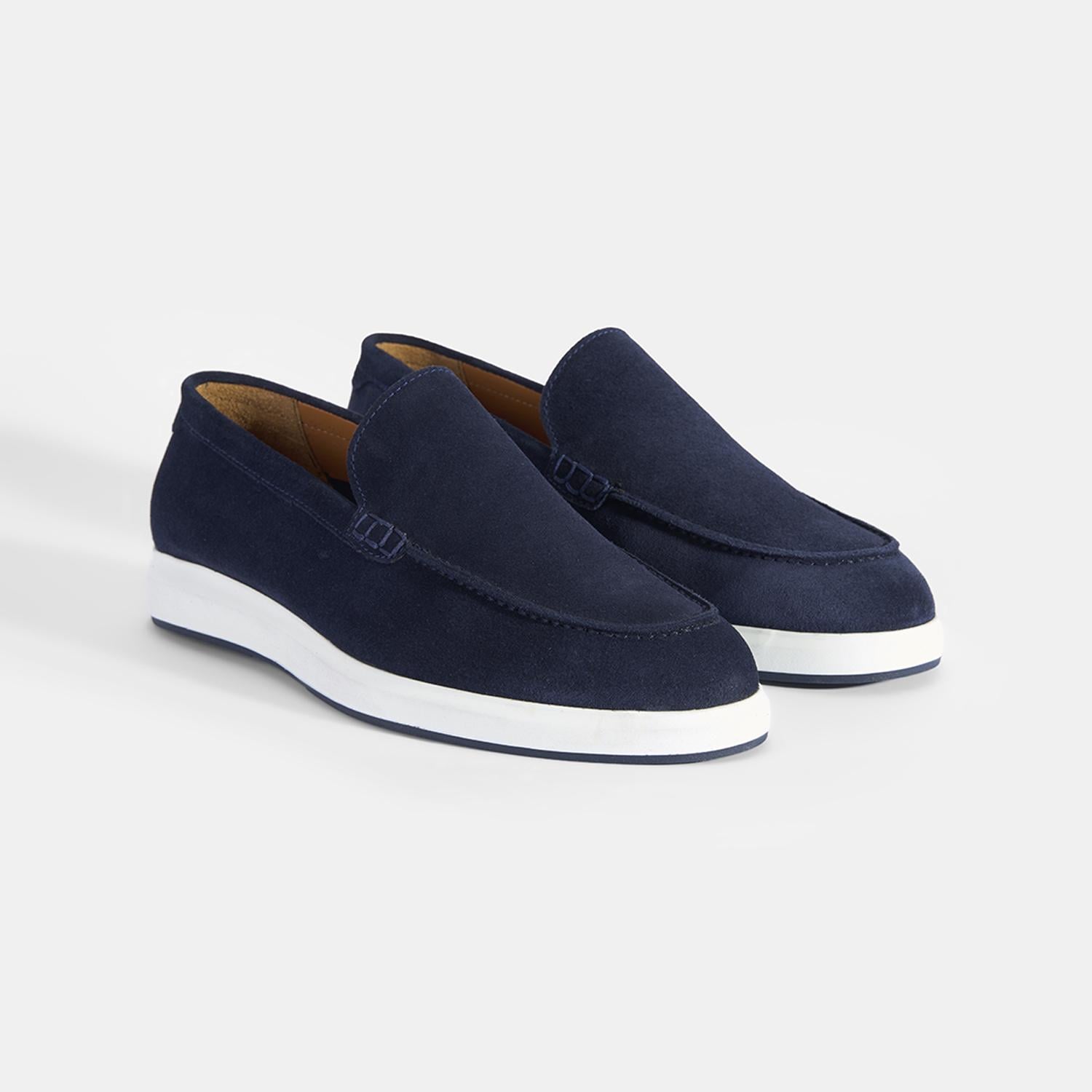 Erkek Lacivert Klasik Beyaz Tabanlı Süet Loafer