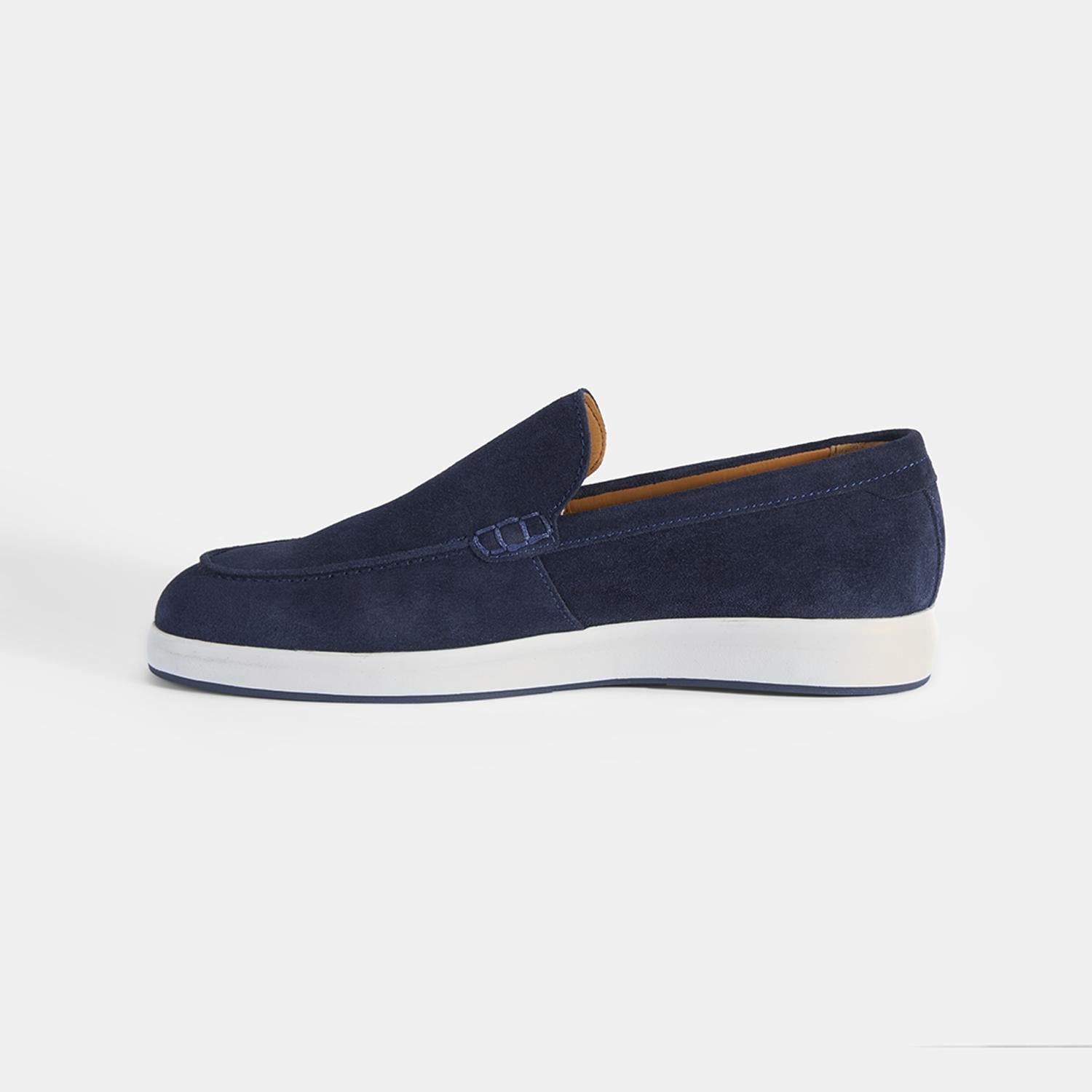 Erkek Lacivert Klasik Beyaz Tabanlı Süet Loafer