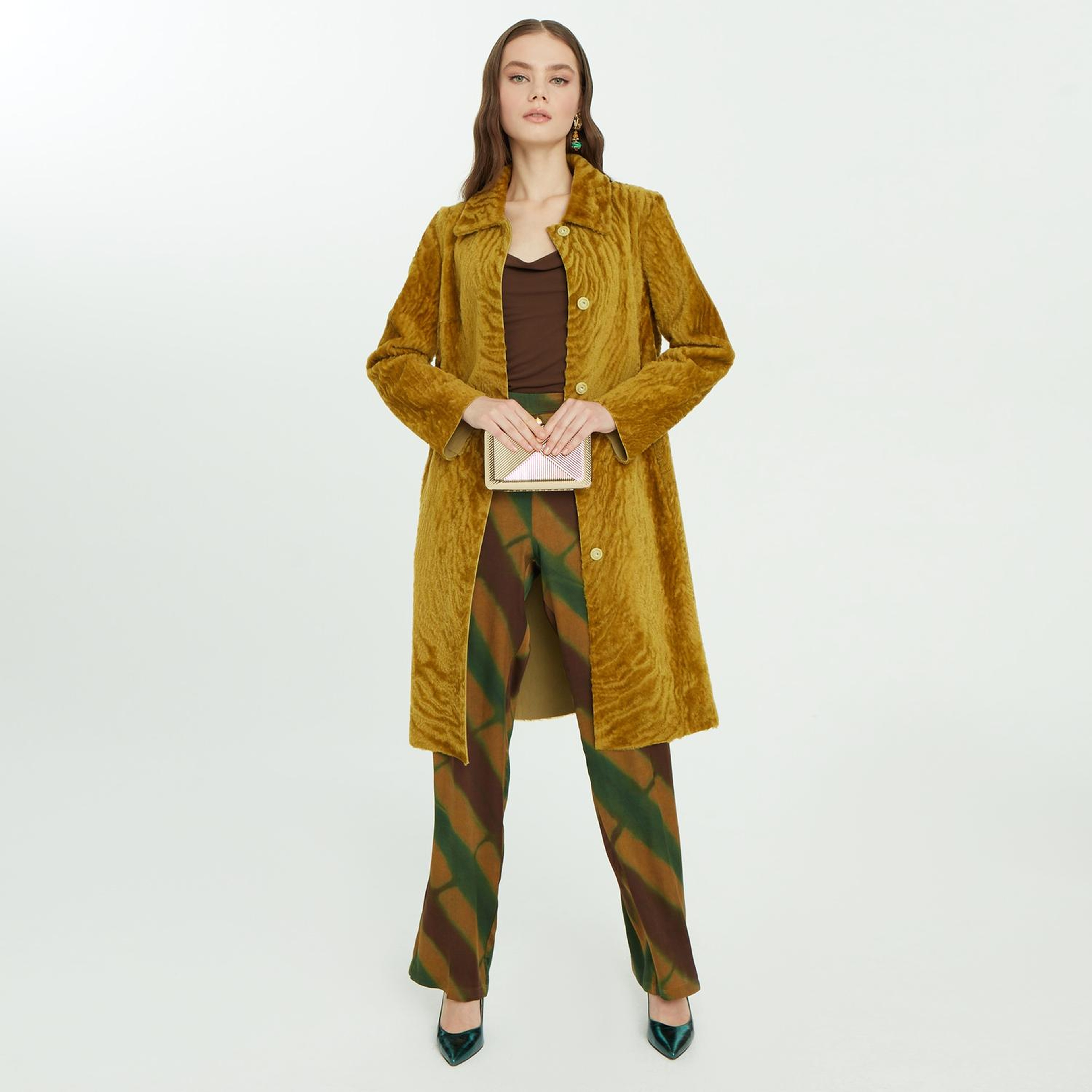 Charla Yeşil Kadın Çift Taraflı Yünlü Kaban