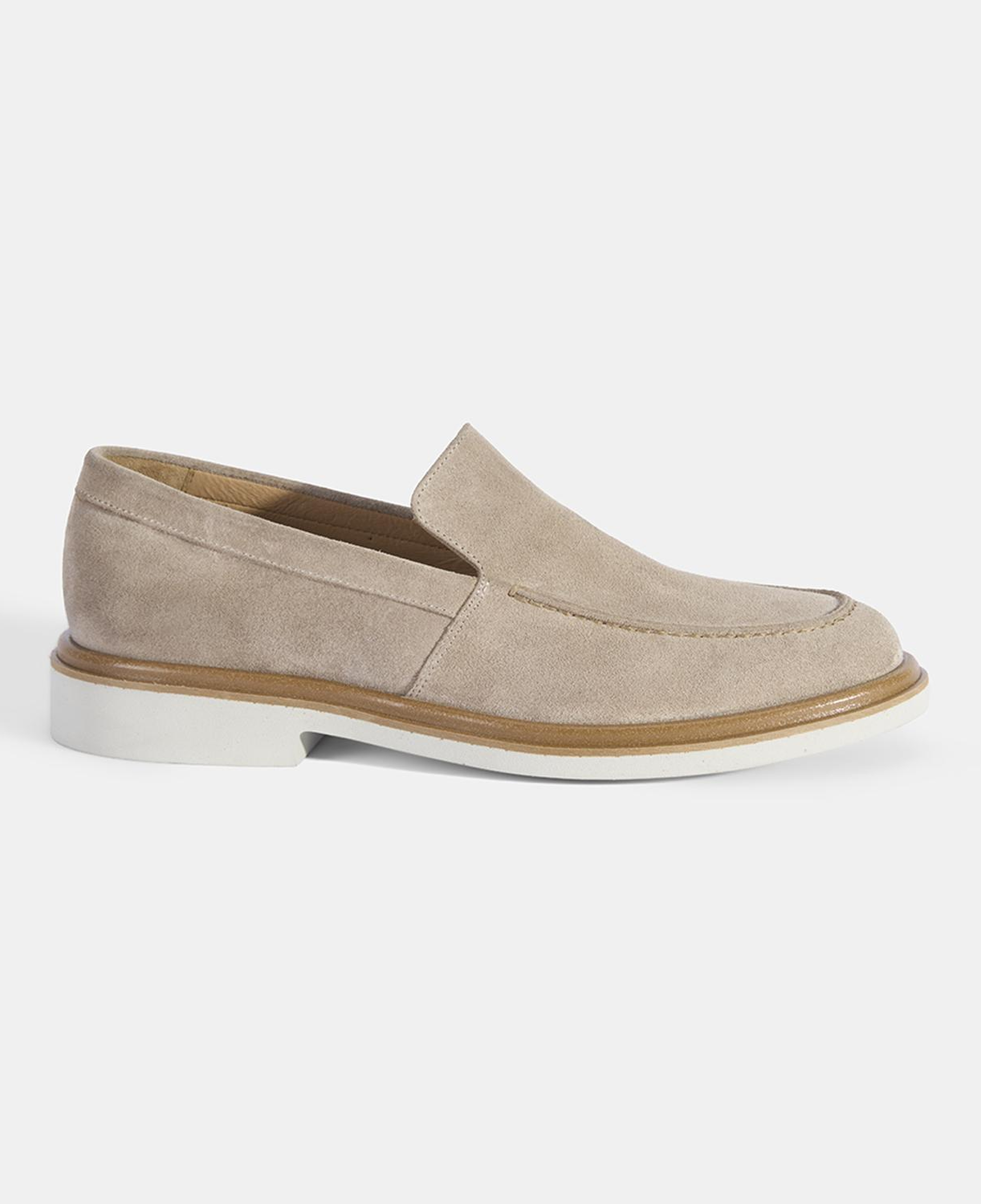 Erkek Bej Klasik Beyaz Tabanlı Süet Loafer
