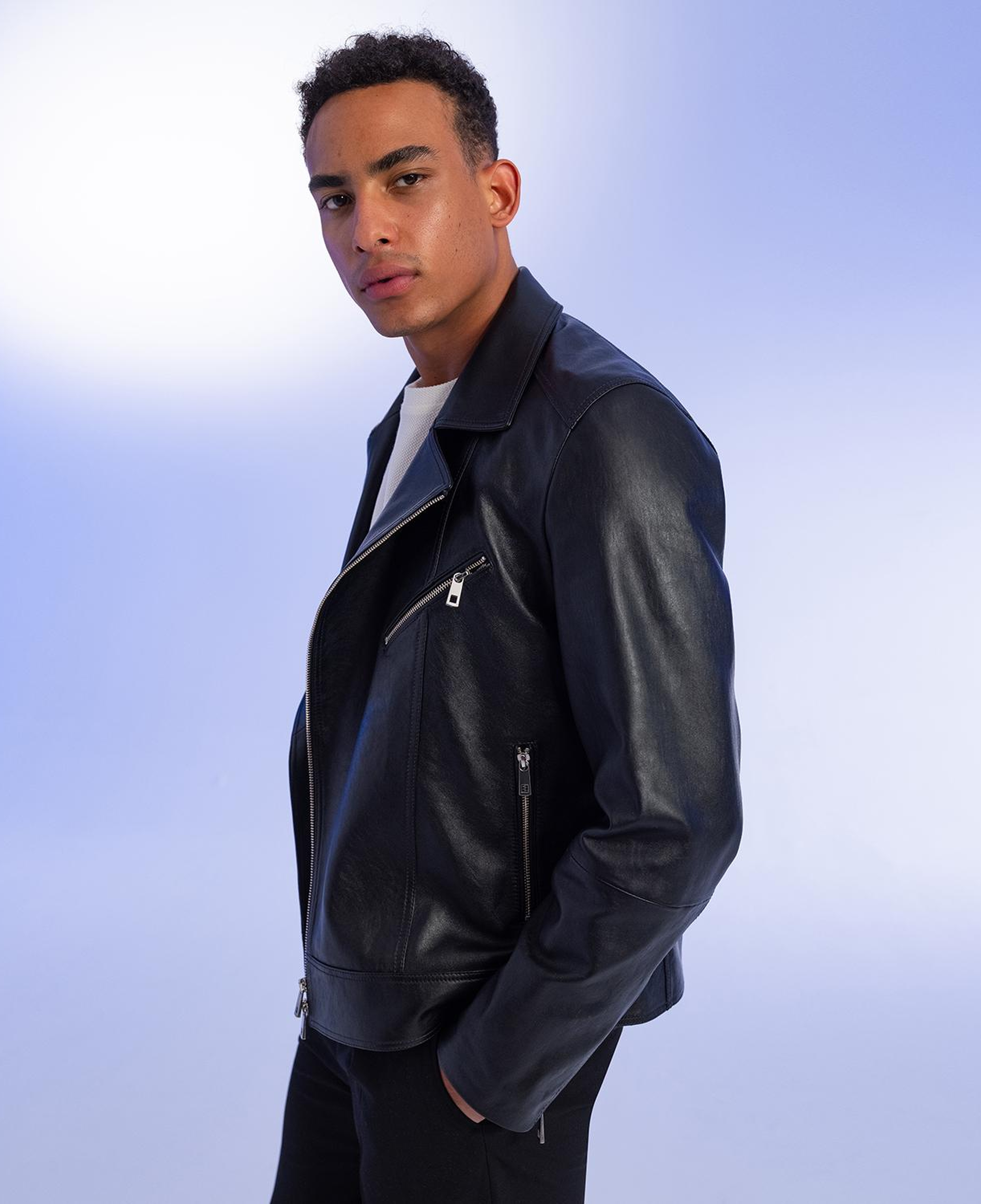 Santo Siyah Erkek Deri Biker Ceket