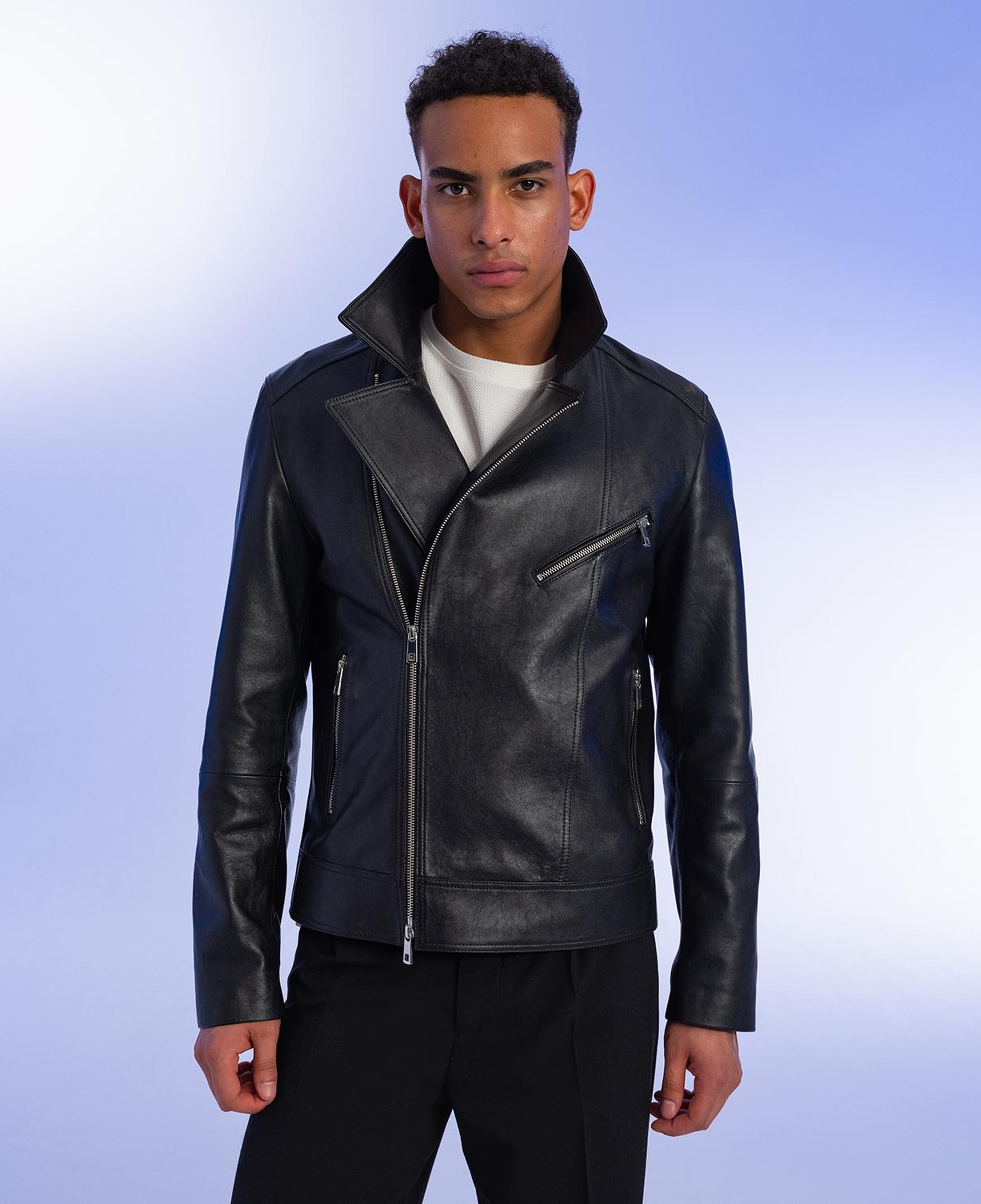 Santo Siyah Erkek Deri Biker Ceket