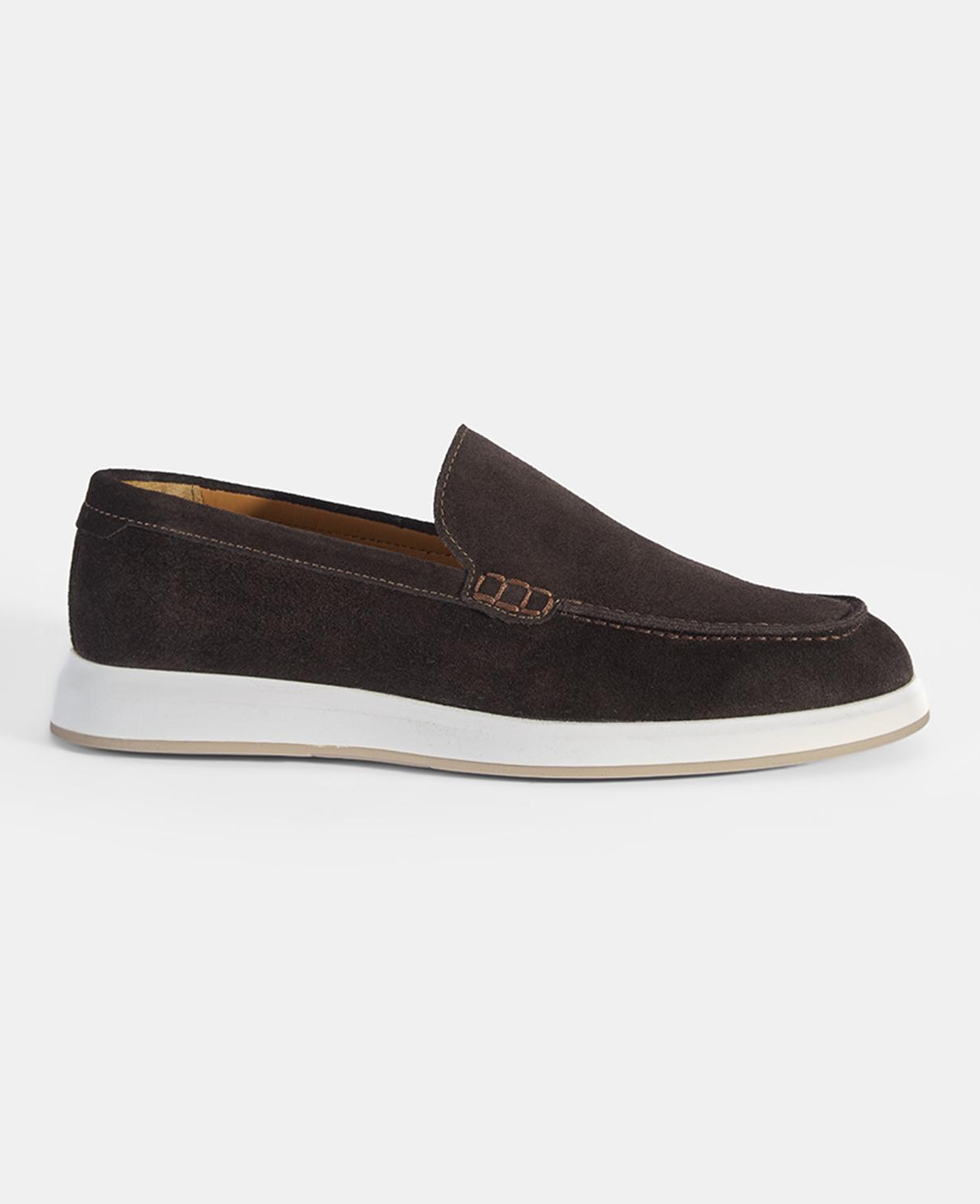 Erkek Kahve Klasik Beyaz Tabanlı Süet Loafer