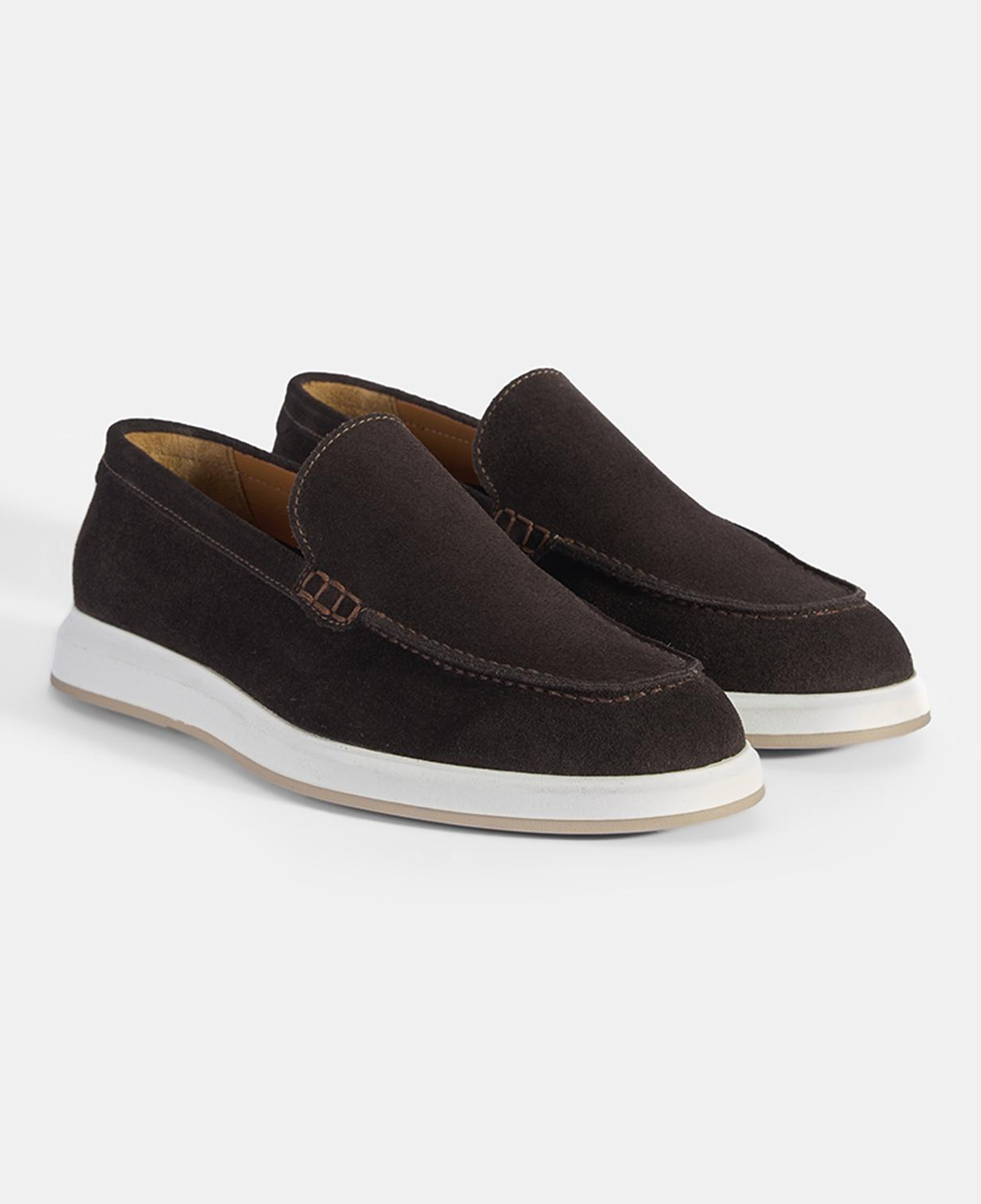 Erkek Kahve Klasik Beyaz Tabanlı Süet Loafer