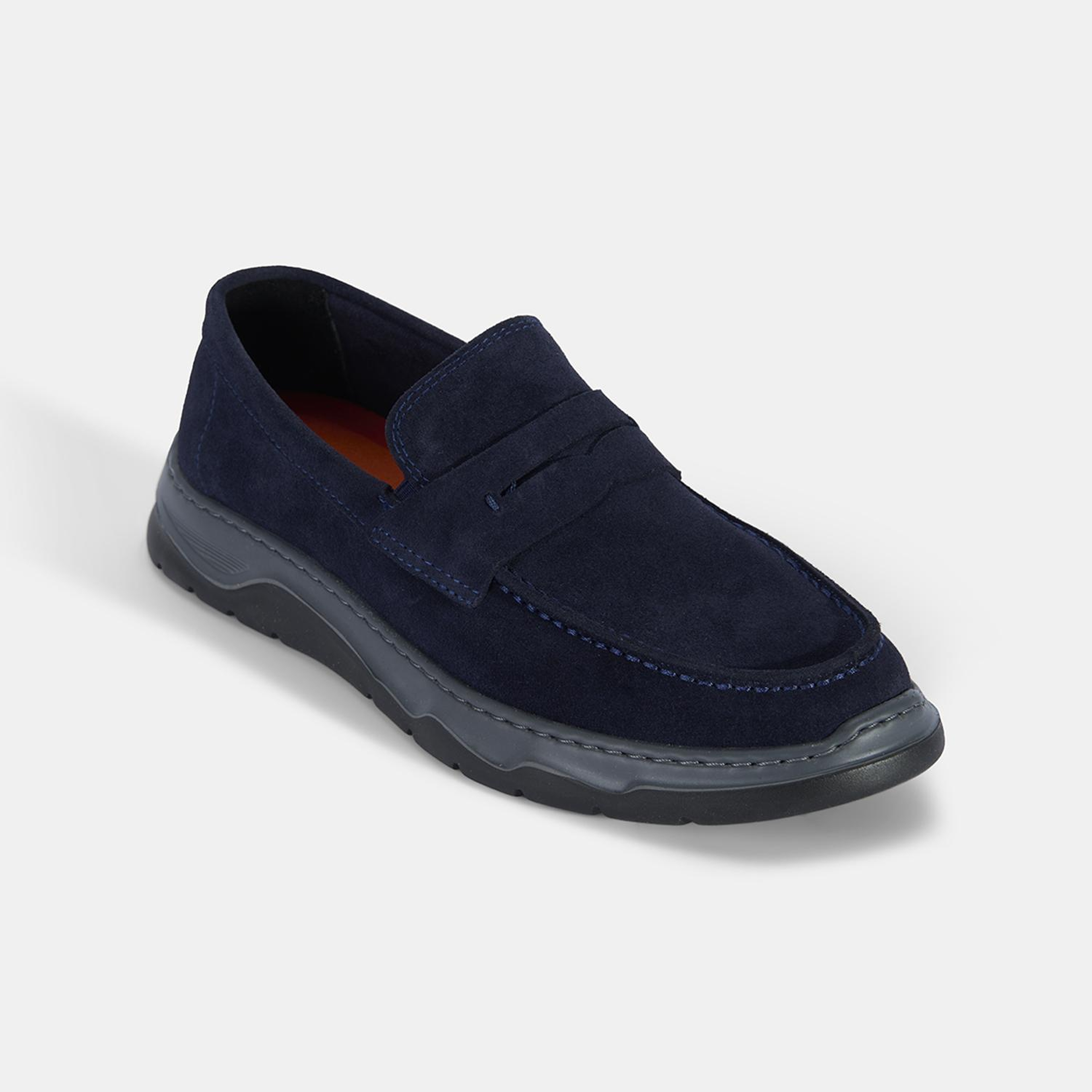 Erkek Lacivert Kalın Tabanlı Süet Deri Loafer