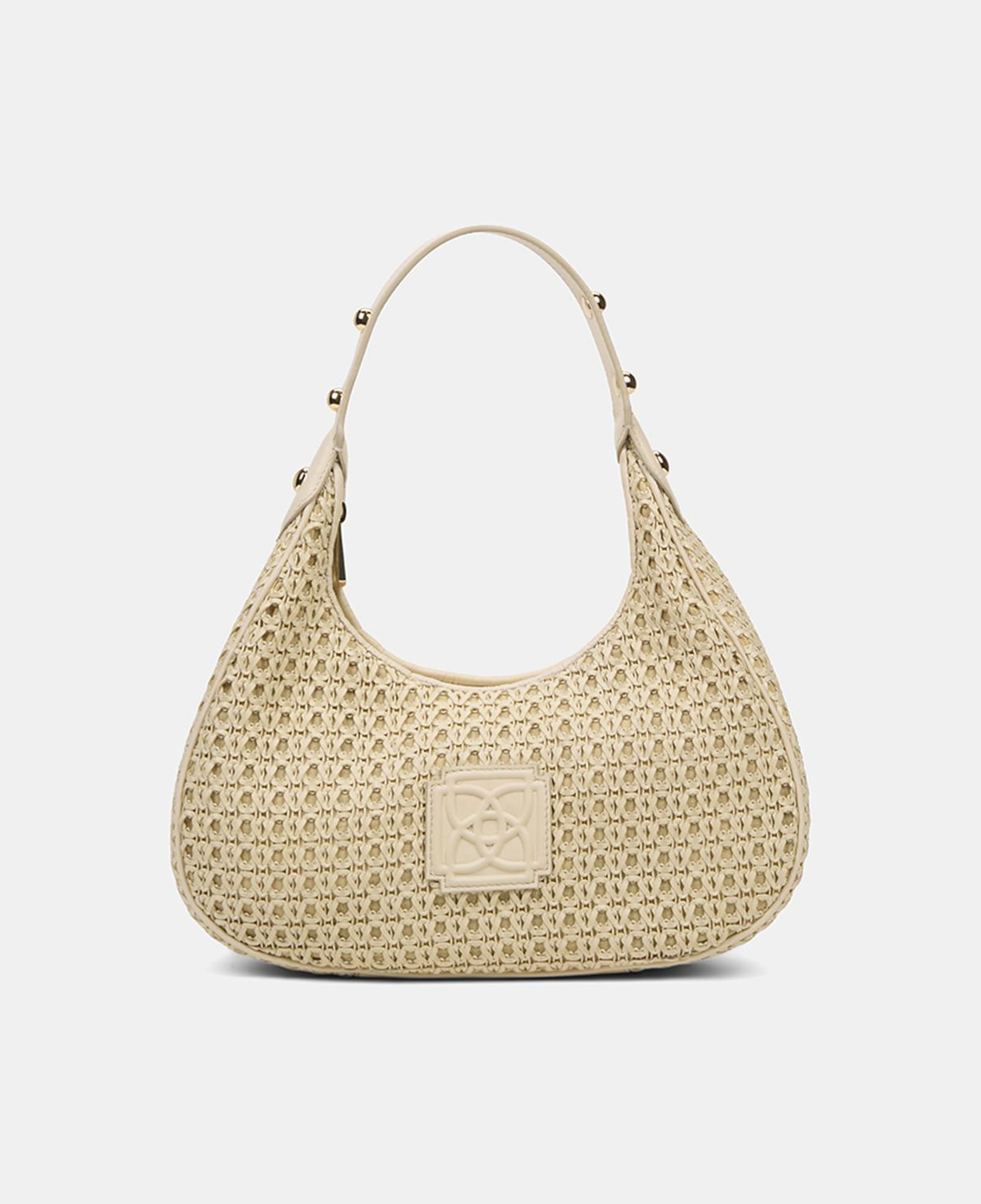 Kadın Bej Örgü Detaylı Gold Aksesuarlı Omuz Çantası