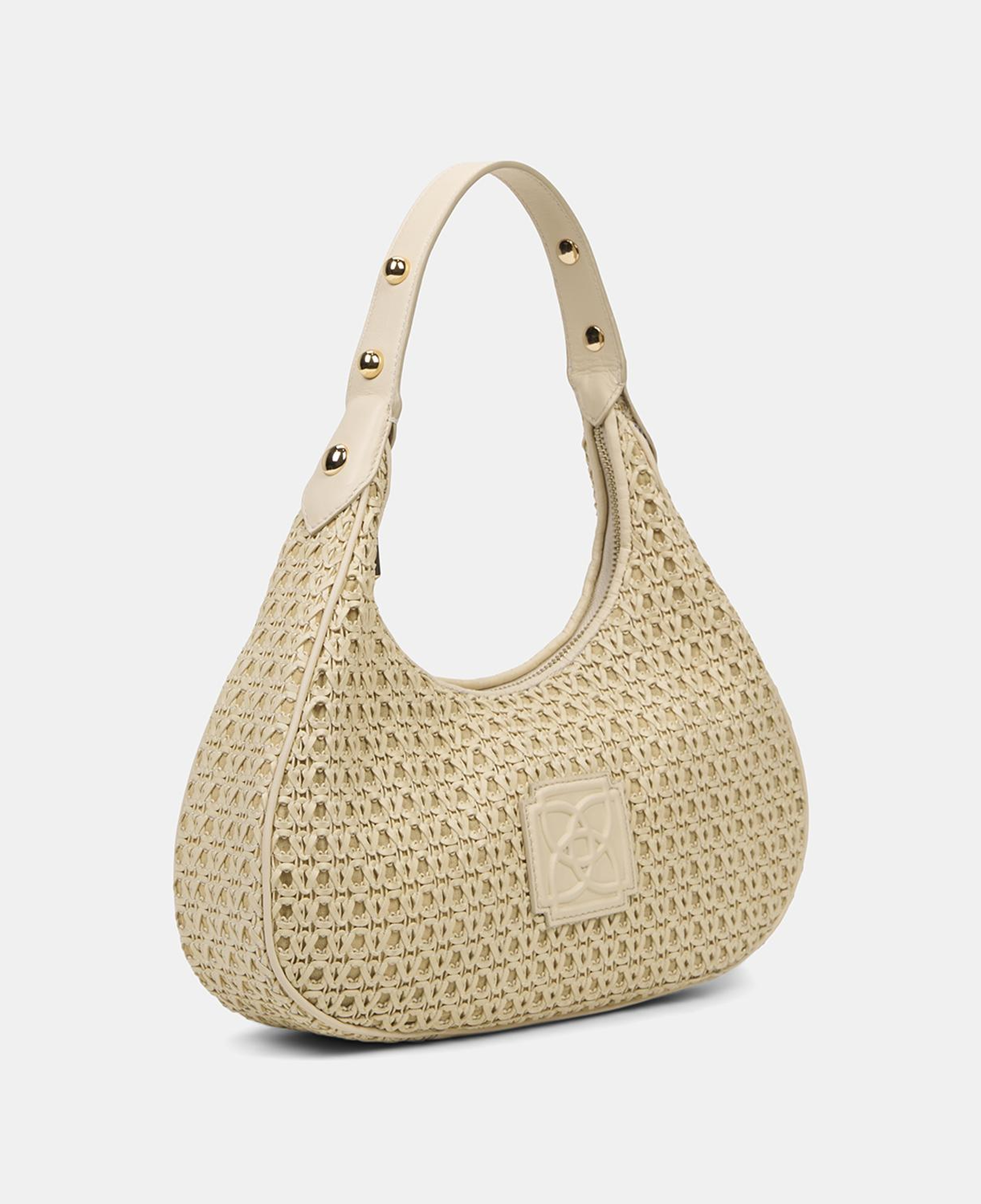 Kadın Bej Örgü Detaylı Gold Aksesuarlı Omuz Çantası