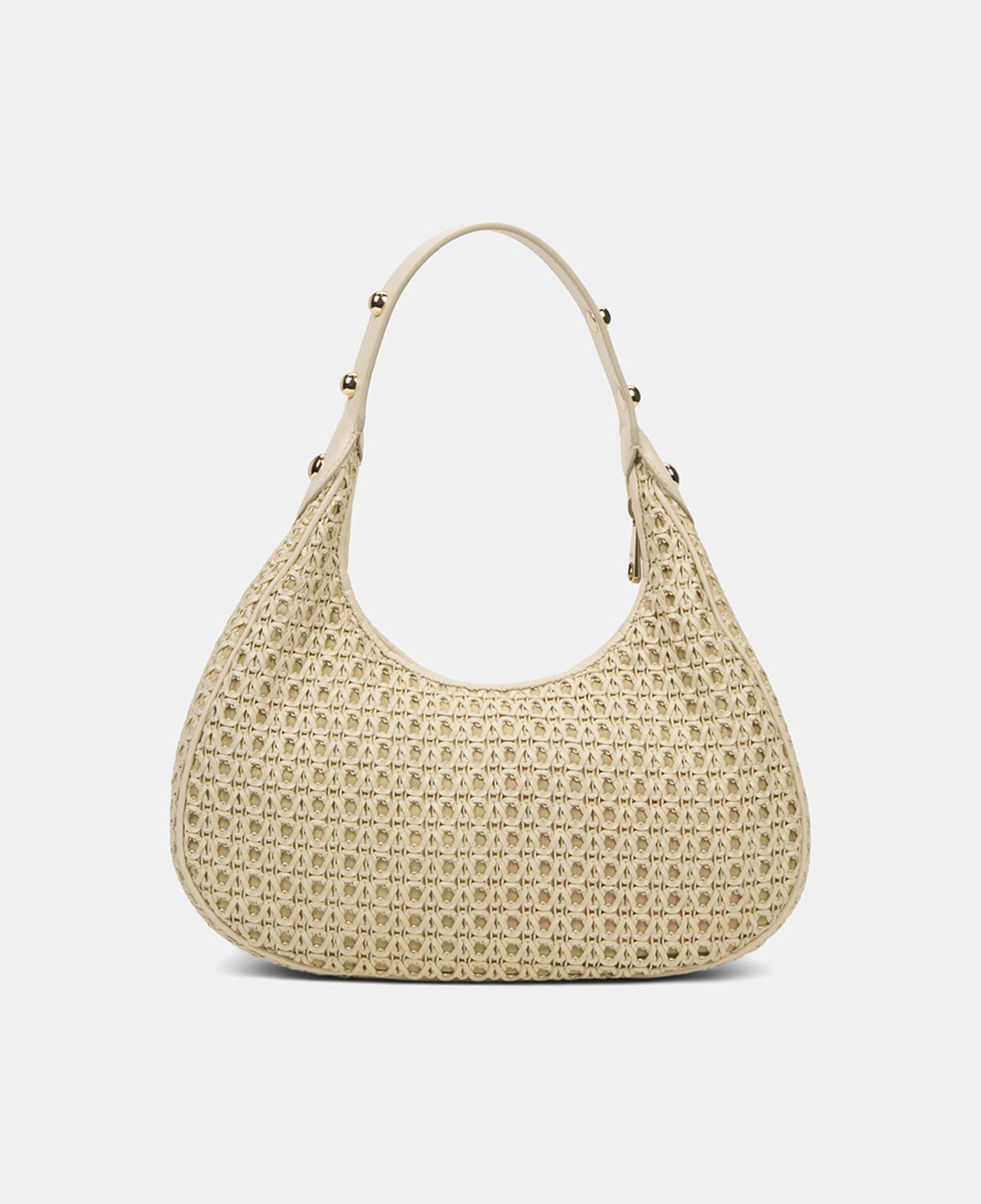 Kadın Bej Örgü Detaylı Gold Aksesuarlı Omuz Çantası