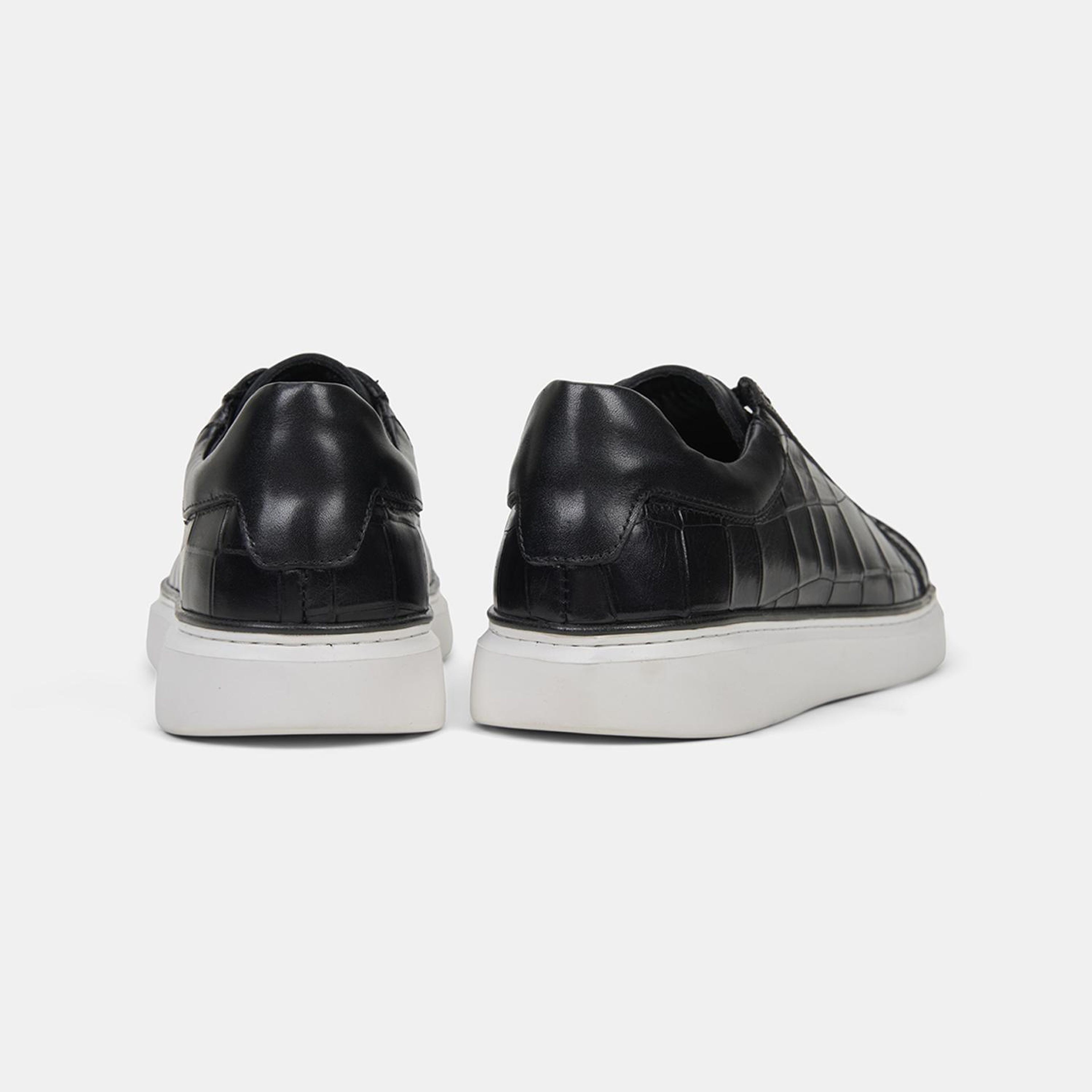 Erkek Siyah Bağcıklı Kroko Baskılı Deri Sneaker